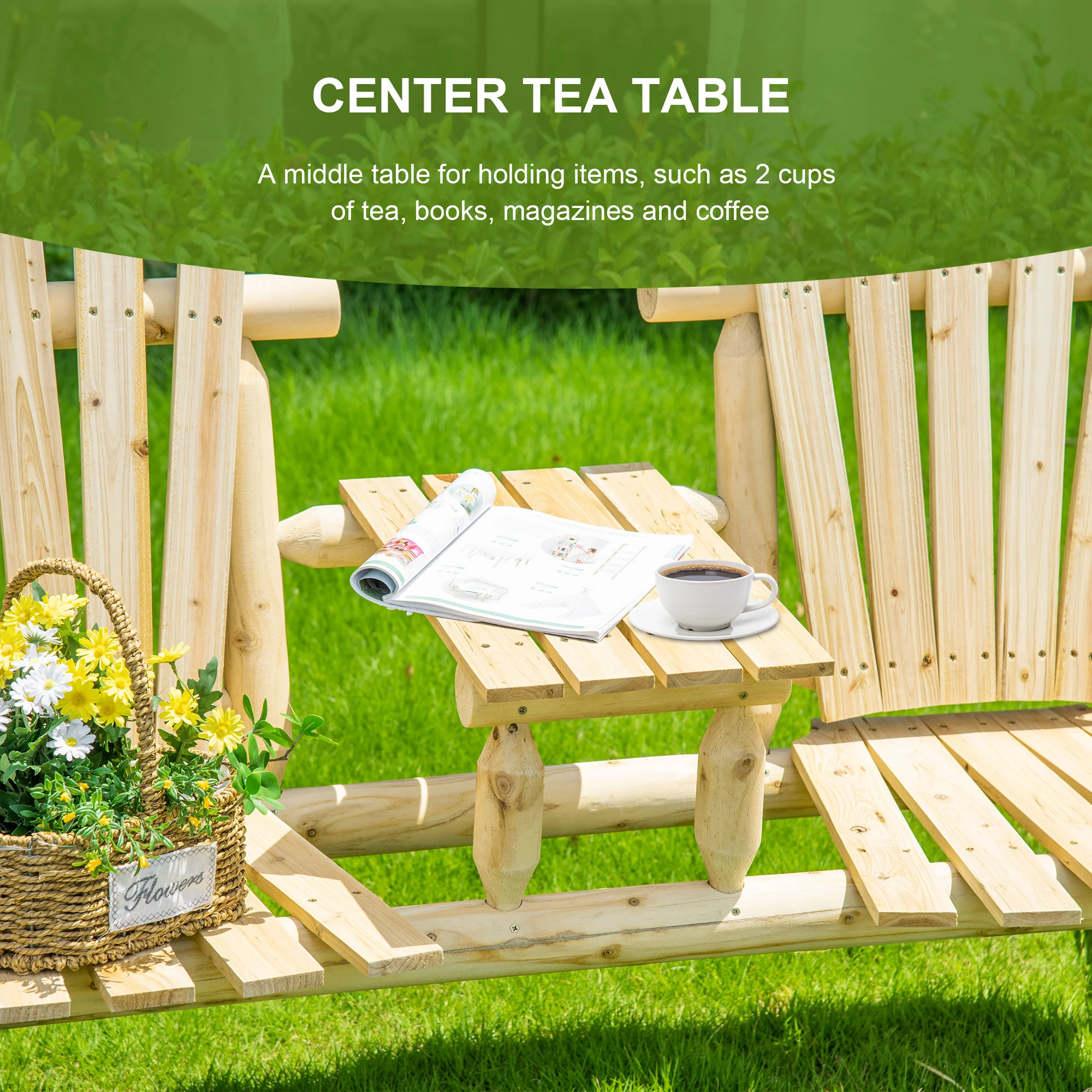 2-Seat Adirondack Loveseat with Fire Pit Table, Natural Wood Finish - Image 8