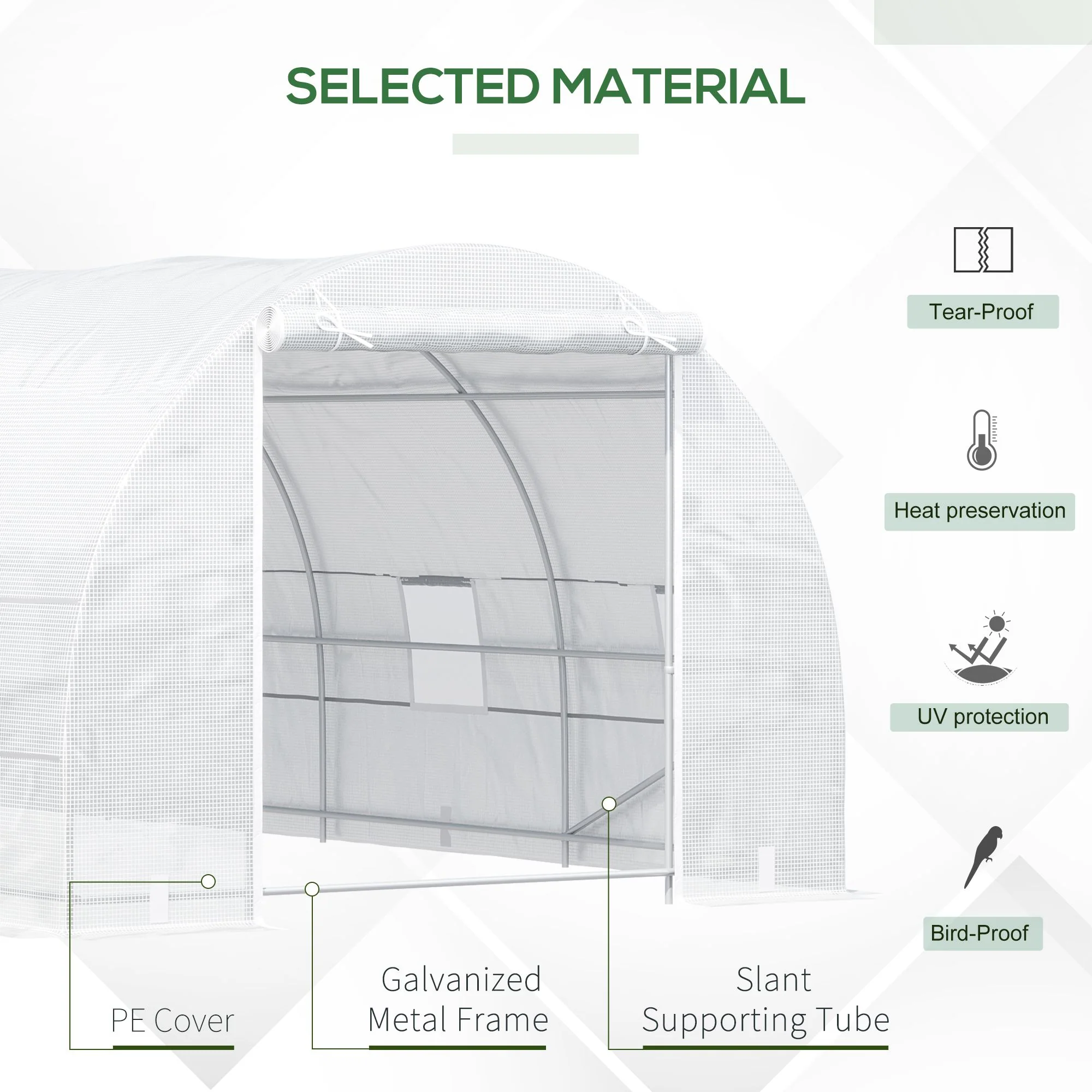 20' x 10' x 7' Walk-In Tunnel Greenhouse with Zippered Door & 8 Mesh Windows, White - Image 6