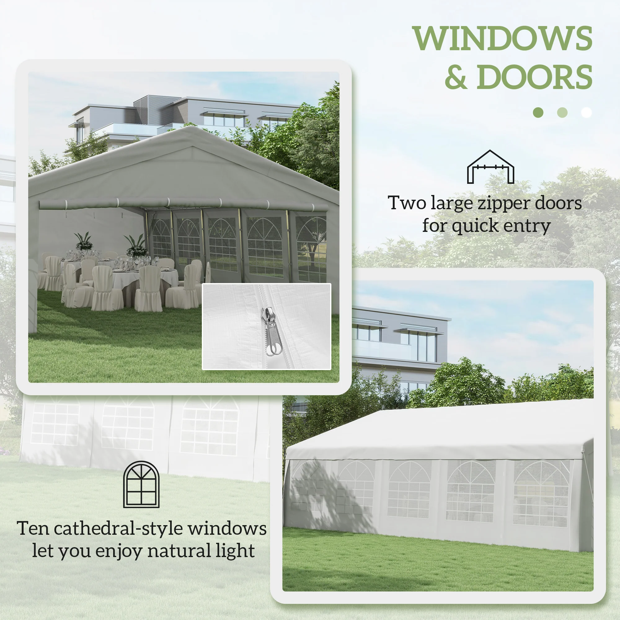 20' x 32' Heavy Duty Party Tent with Removable Sidewalls & Double Doors, White - Image 7