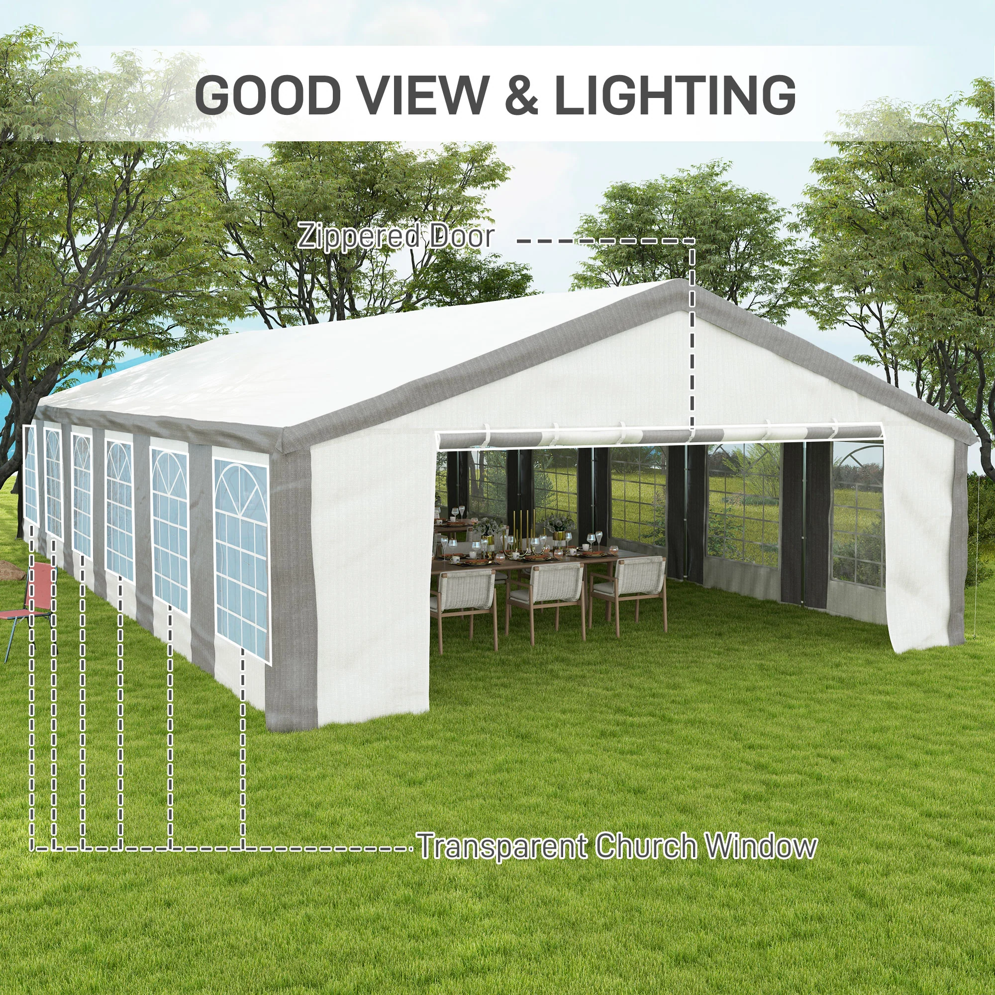 20' x 40' Heavy-Duty Outdoor Party Tent with Sidewalls, Gray - Image 5