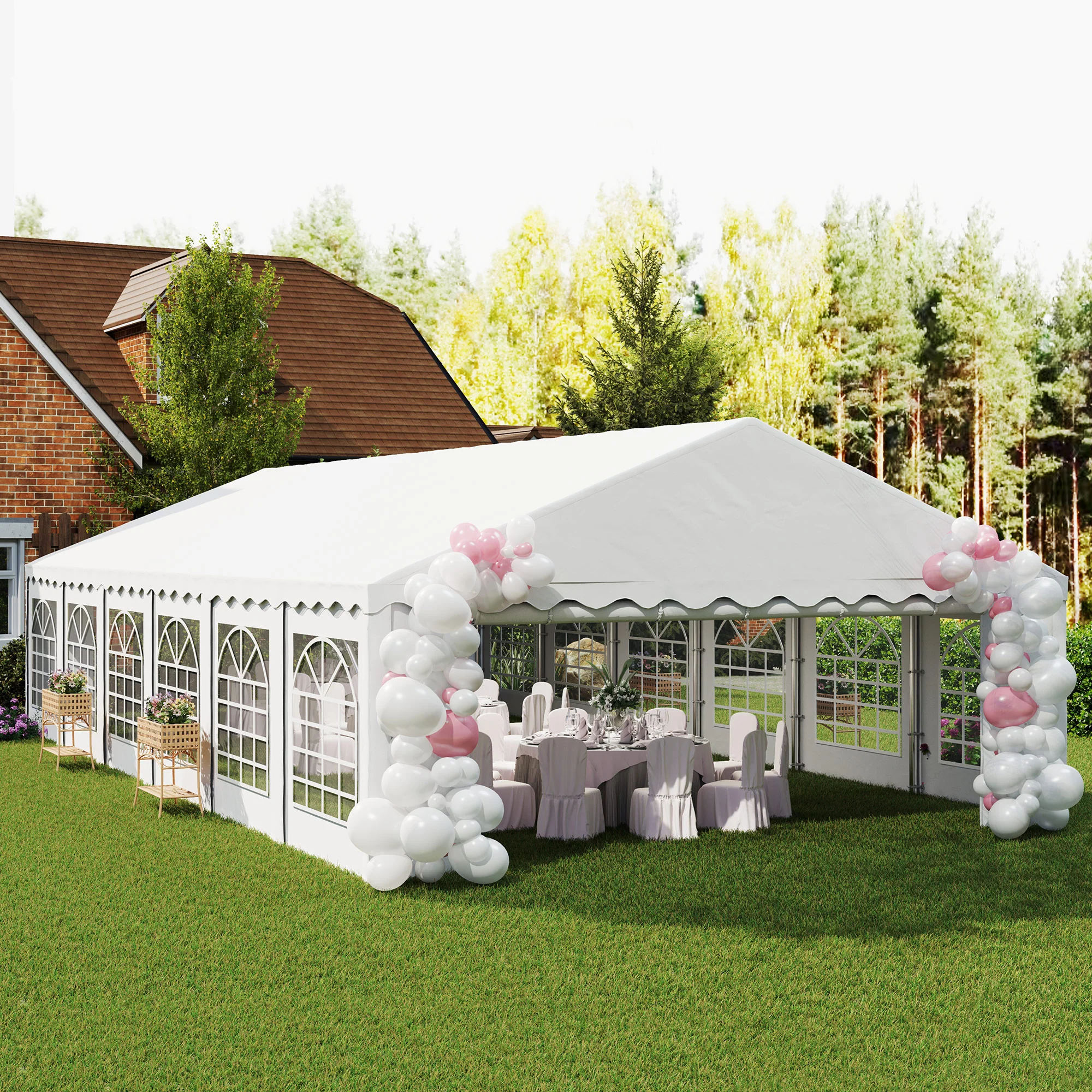 20' x 40' Party Tent with Removable Sidewalls & 12 Windows, White - Image 4