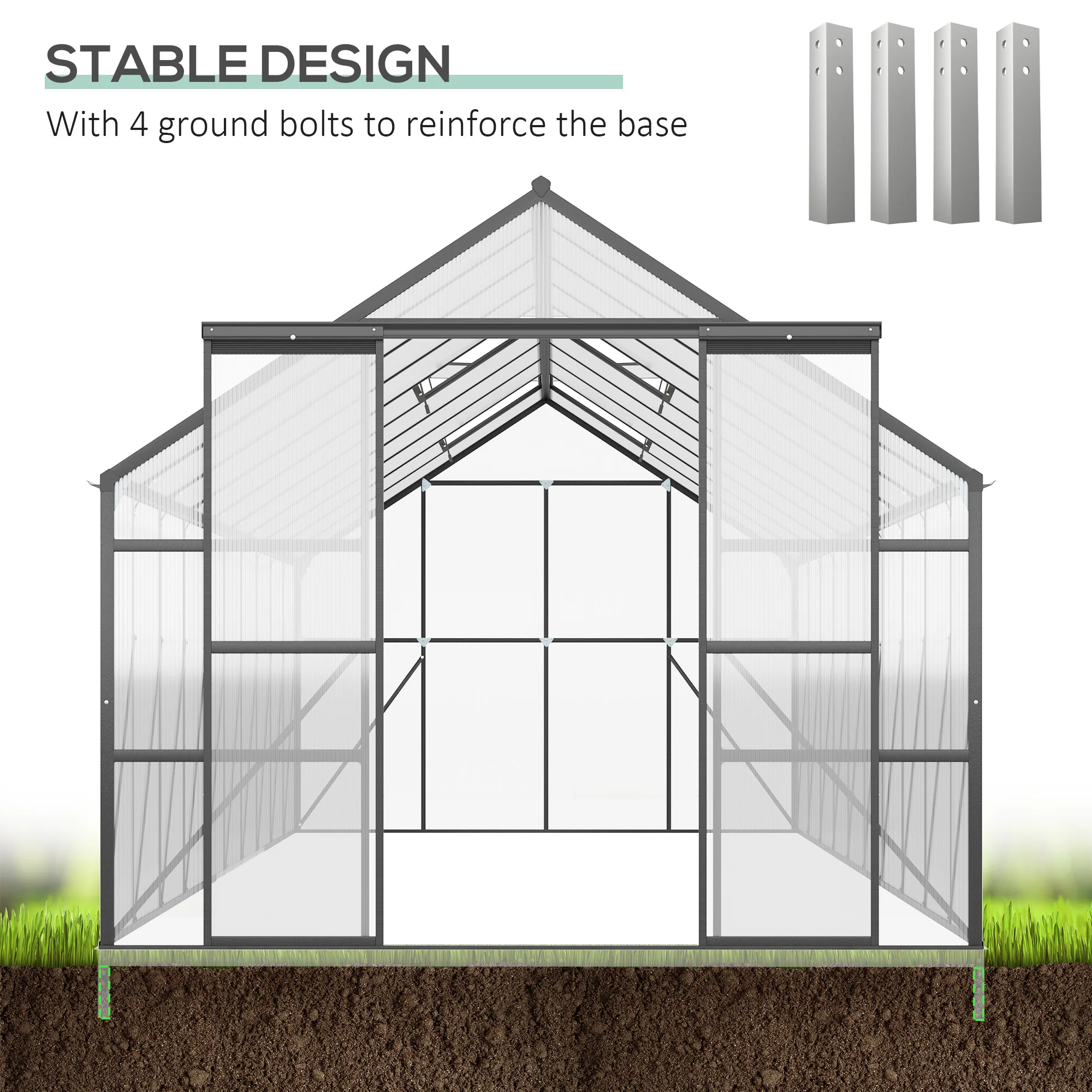 BloomGreen 20' x 8' Greenhouse with Roof Vent and Sliding Door, Clear - Image 8