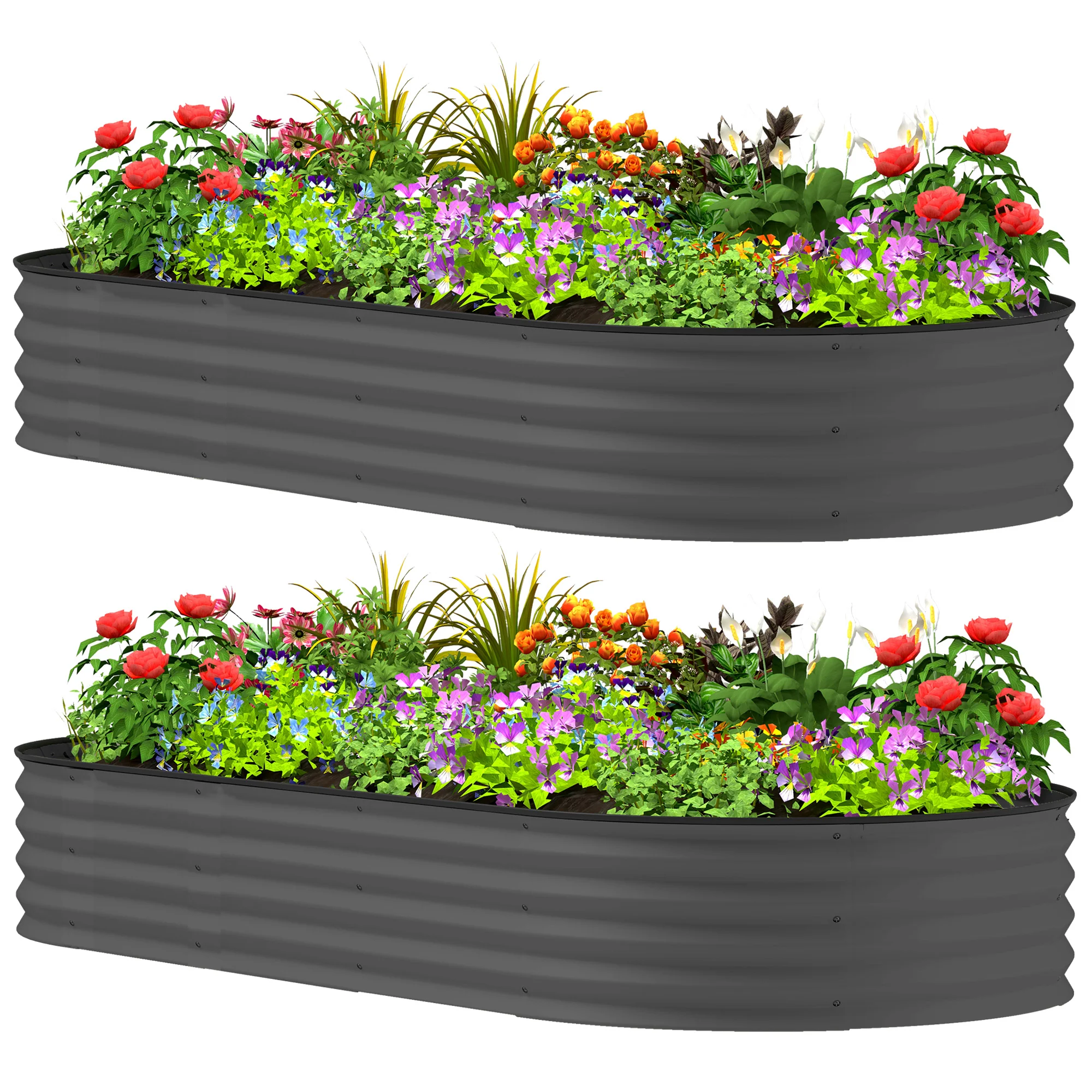 2PCS Galvanized Raised Garden Bed, 7' x 3' x 1' Raised Beds for Gardening with Plant Support Stakes and Rubber Strap Edging, Metal Planter Box for Vegetables, Flowers, Dark Gray - Image 2