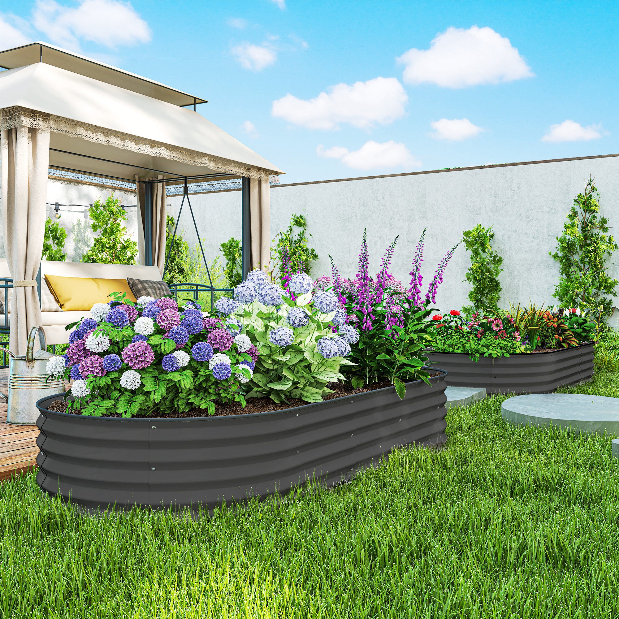2PCS Galvanized Raised Garden Bed, 7' x 3' x 1' Raised Beds for Gardening with Plant Support Stakes and Rubber Strap Edging, Metal Planter Box for Vegetables, Flowers, Dark Gray - Image 4
