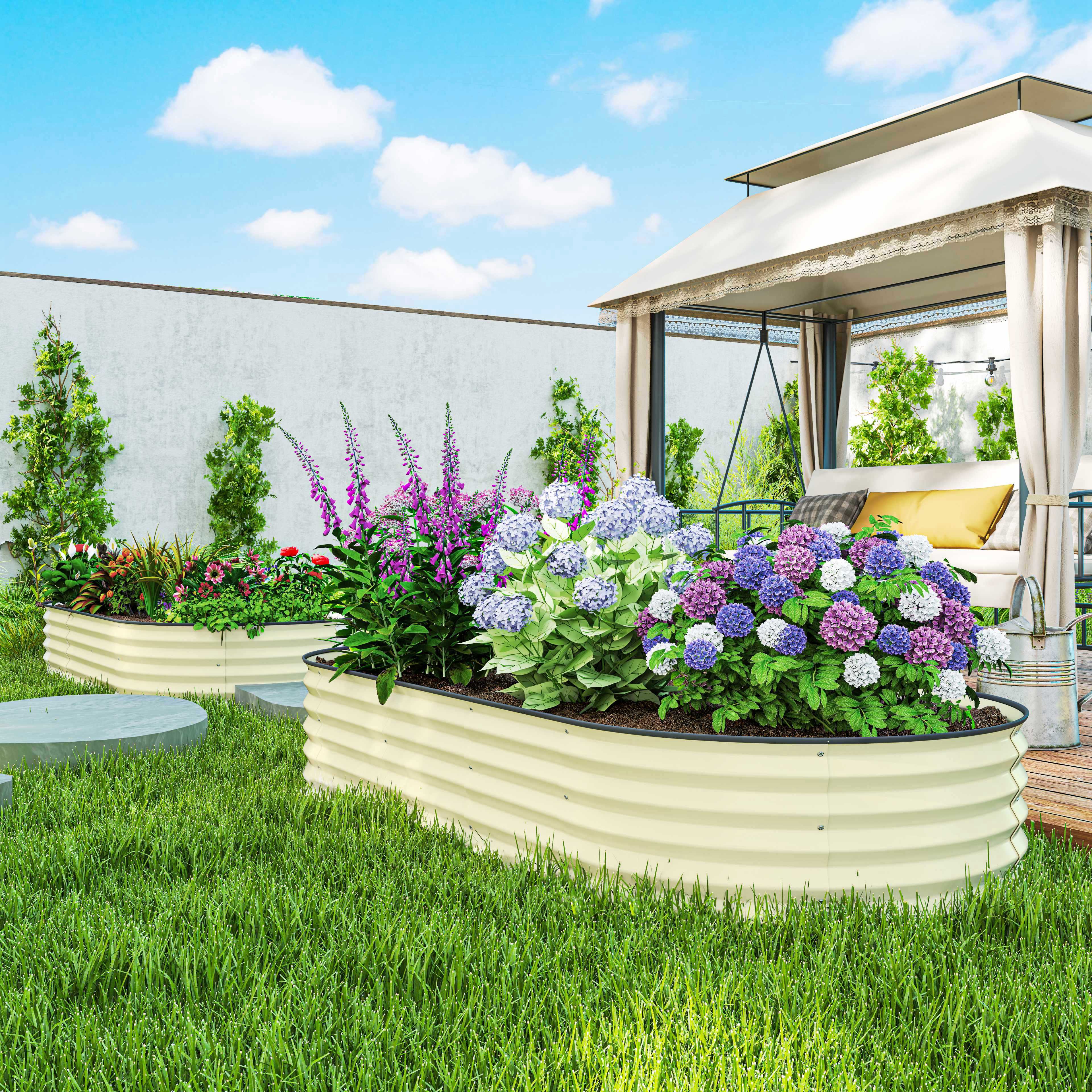 2PCS Galvanized Raised Garden Bed, 7' x 3' x 1' Raised Beds for Gardening with Plant Support Stakes and Rubber Strap Edging, Metal Planter Box for Vegetables, Flowers, Cream White - Image 4
