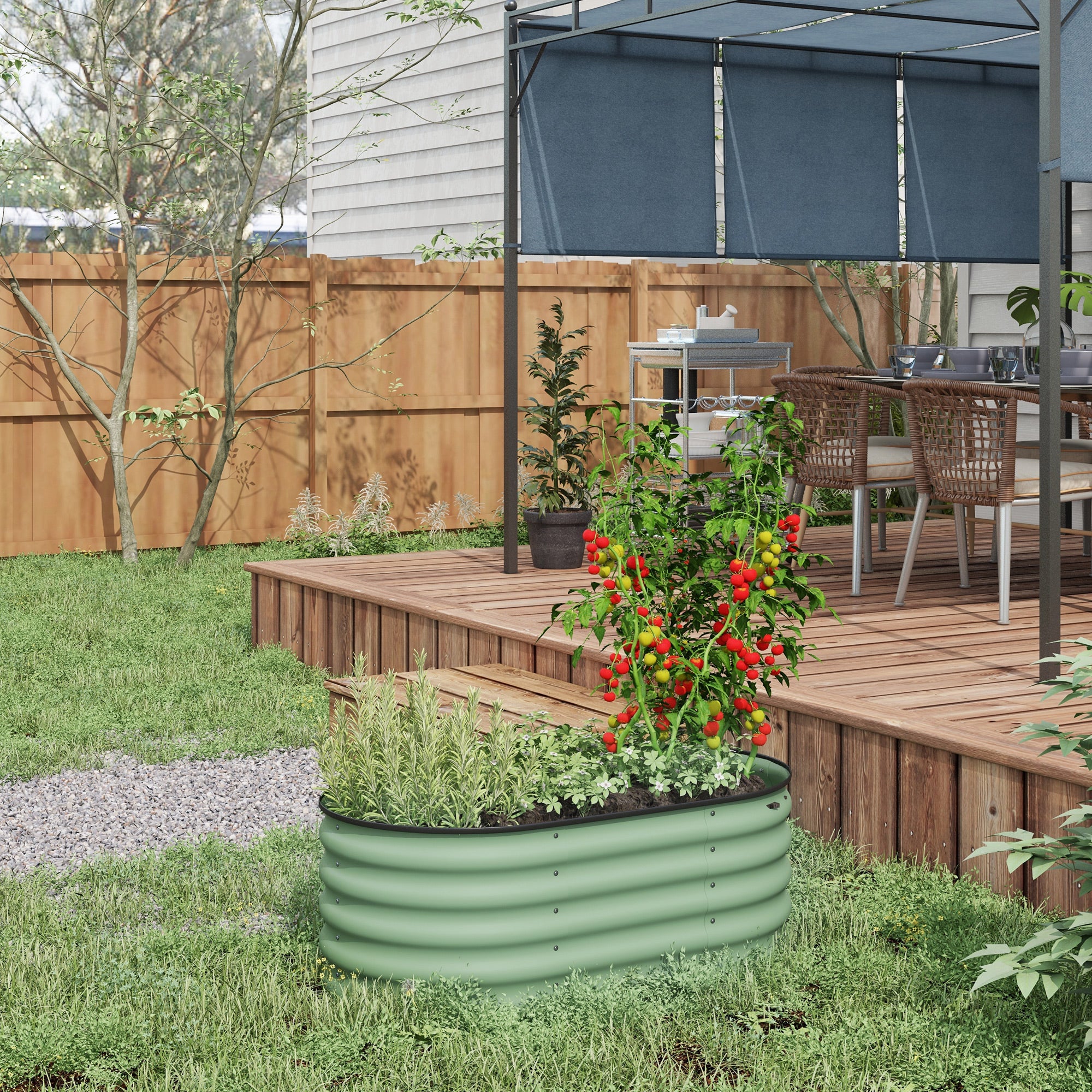 3.5' x 2' x 1.4' Galvanized Raised Garden Bed Kit, Outdoor Metal Elevated Planter Box with Safety Edging, Easy DIY Stock Tank for Growing Flowers, Herbs & Vegetables, Green - Image 3