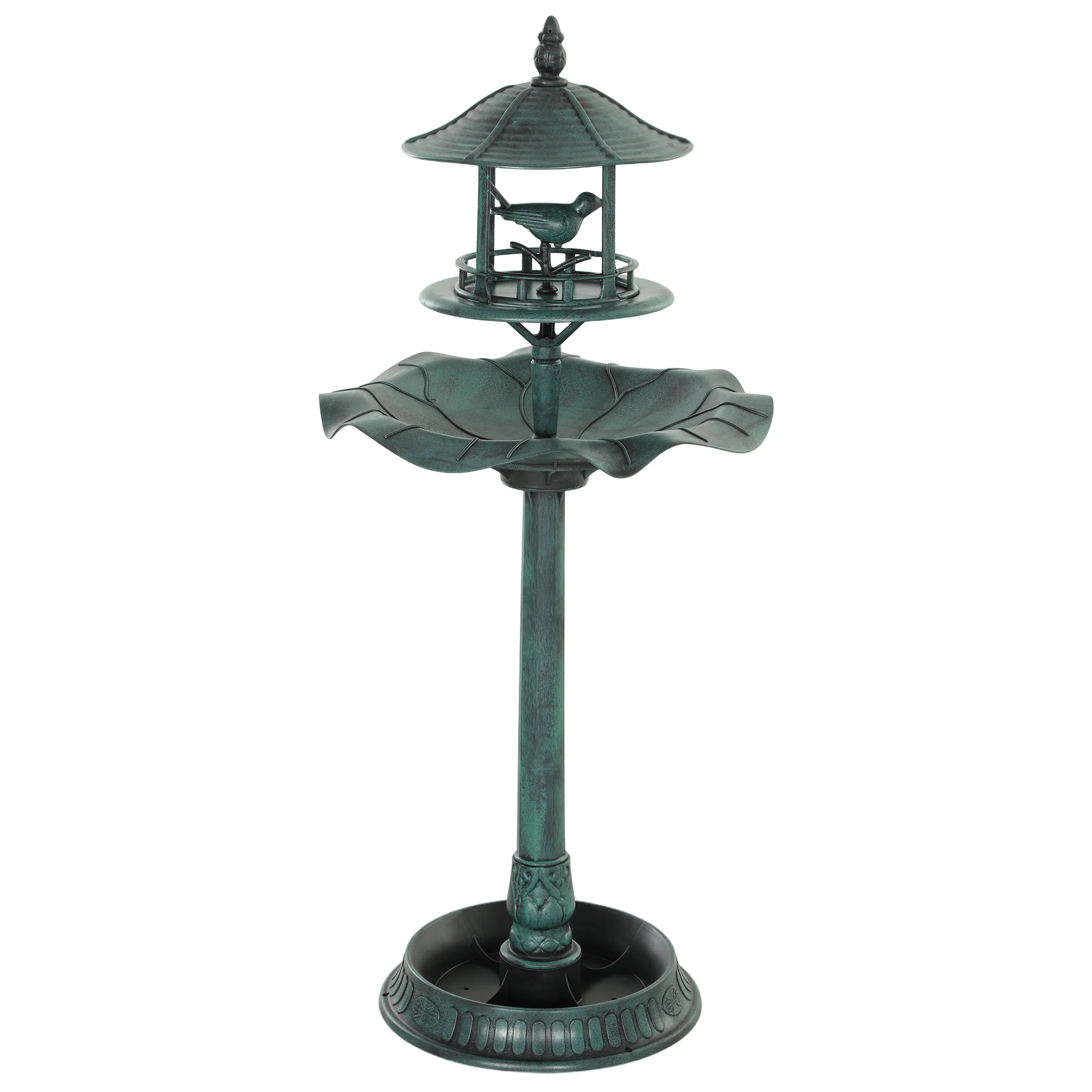 3-in-1 Garden Bird Bath Pedestal, Large Water Basin, Underneath Flower Planter, Green - Image 12