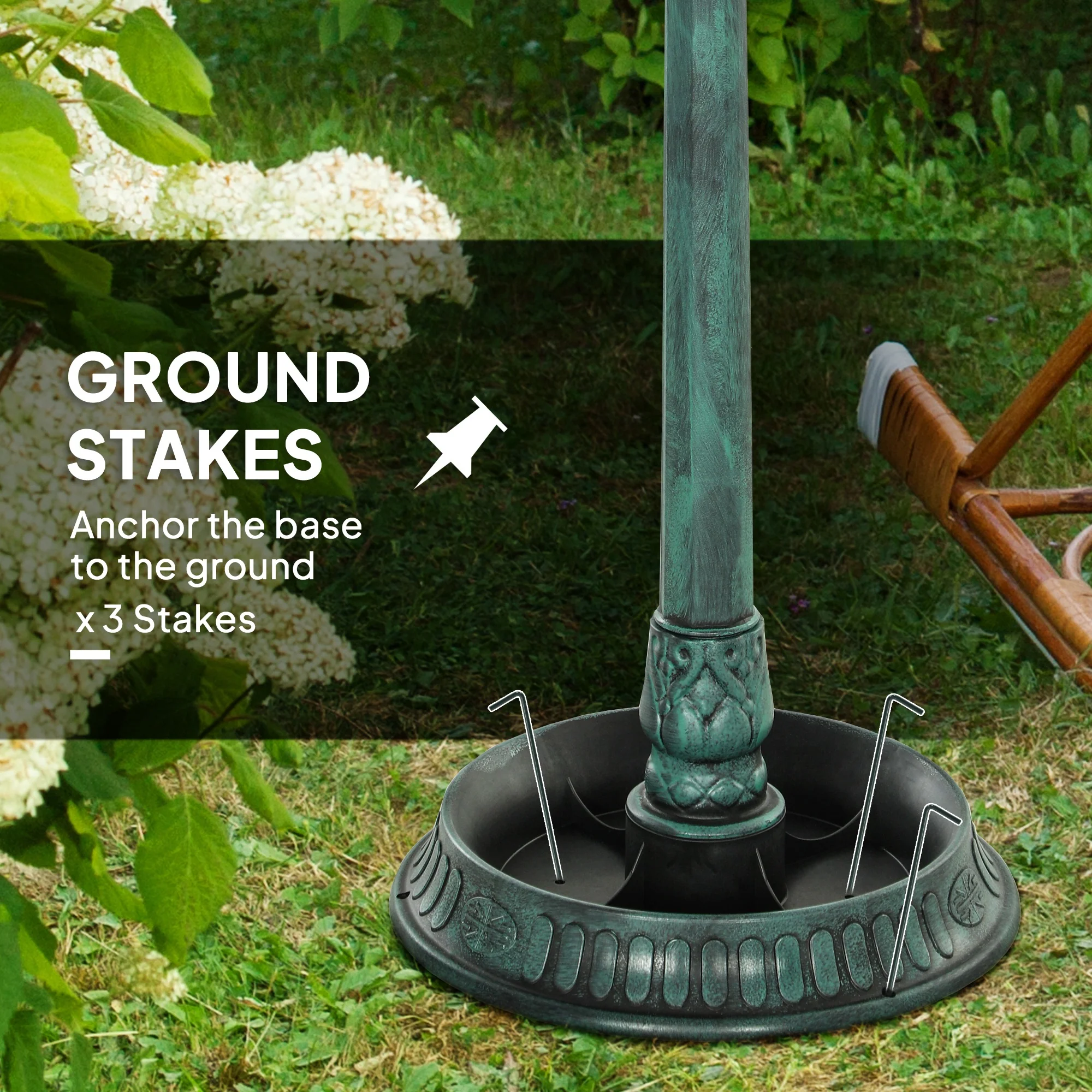 3-in-1 Garden Bird Bath Pedestal, Large Water Basin, Underneath Flower Planter, Green - Image 7