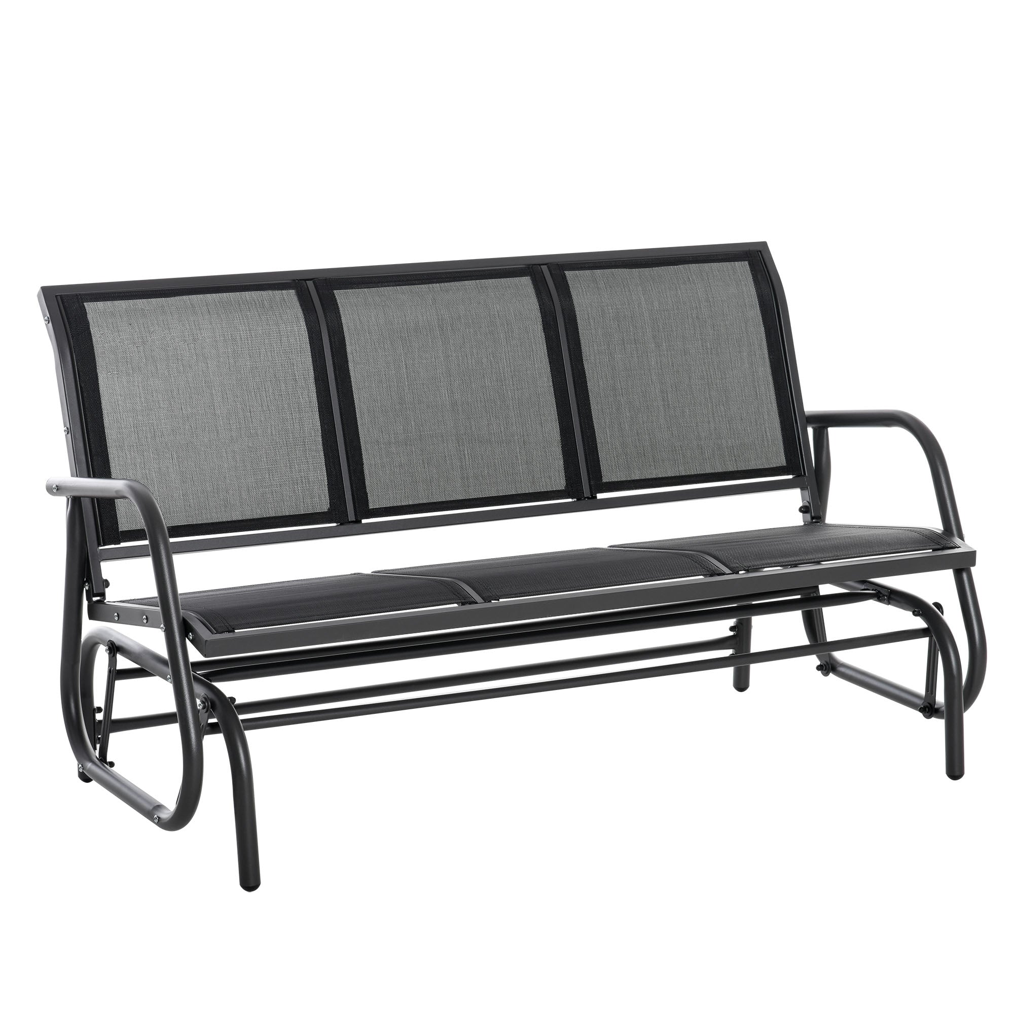 3-Person Patio Glider Bench with Breathable Mesh & Metal Frame, Black