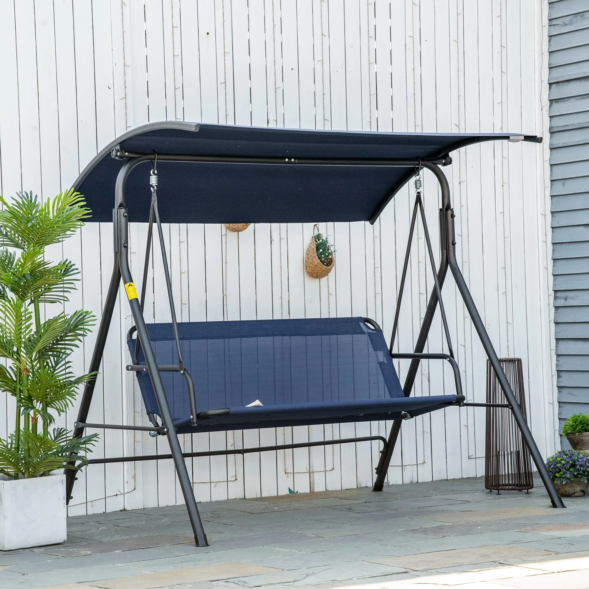 3-Person Porch Swing with Adjustable Canopy, Steel Frame & Bench-Style Seat, Dark Blue - Image 3