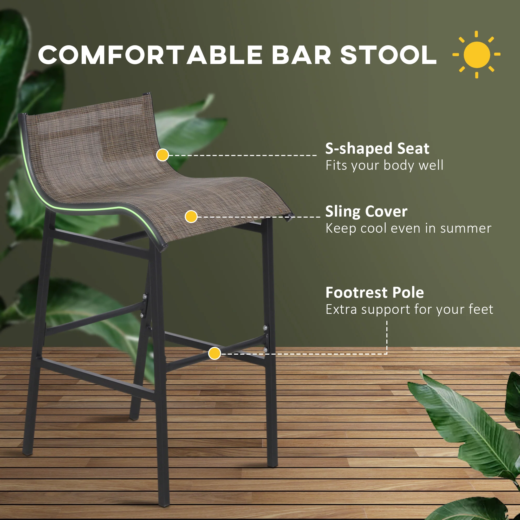 3-Piece Bar Height Outdoor Bistro Set for 2, Tan - Image 6
