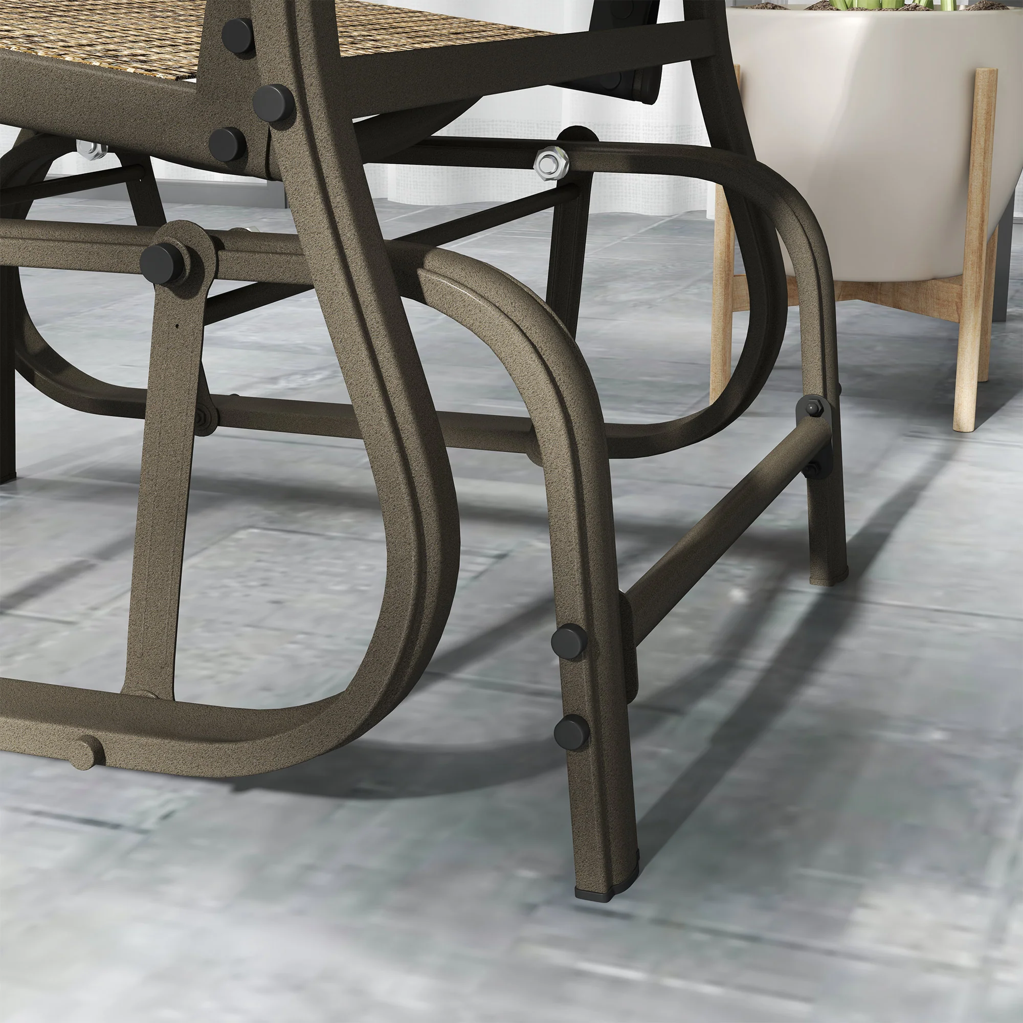 3-Piece Outdoor Gliders Set Bistro Set with Steel Frame, Tempered Glass Top Table, Brown - Image 11