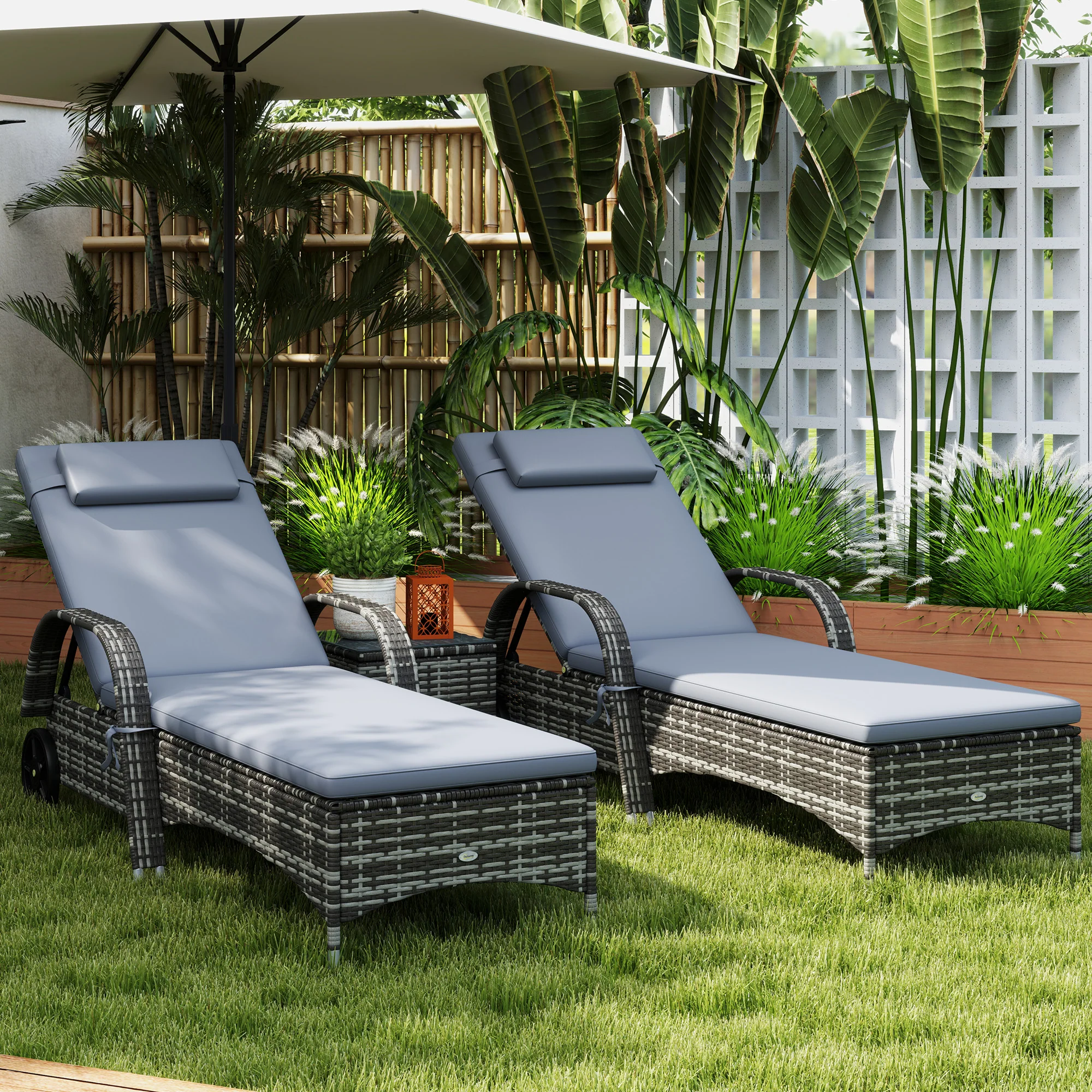 3-Piece Wicker Chaise Lounge Chair Set with Side Table, 5-Level Adjustable Backrest, Gray - Image 4