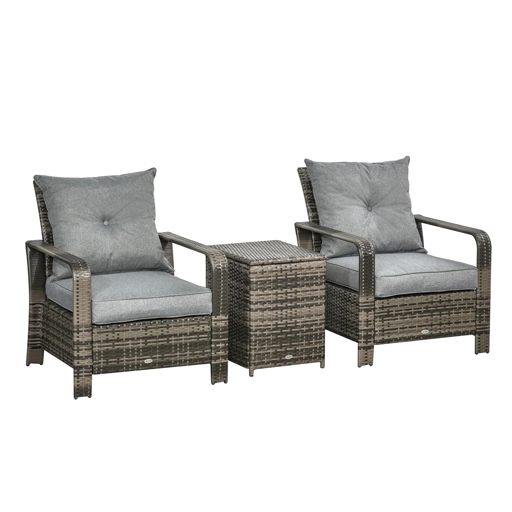 3-Piece PE Wicker Patio Set with Storage Table & Chairs, Gray - Image 12