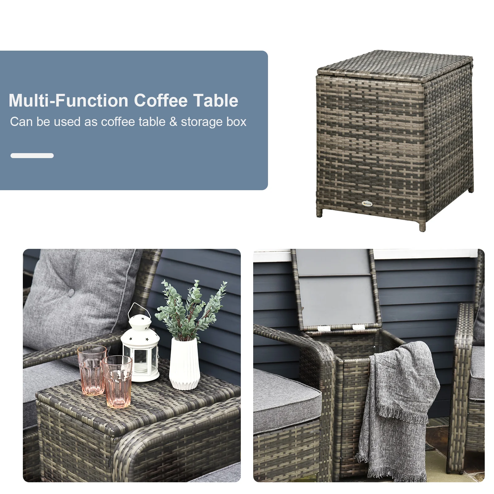 3-Piece PE Wicker Patio Set with Storage Table & Chairs, Gray - Image 7
