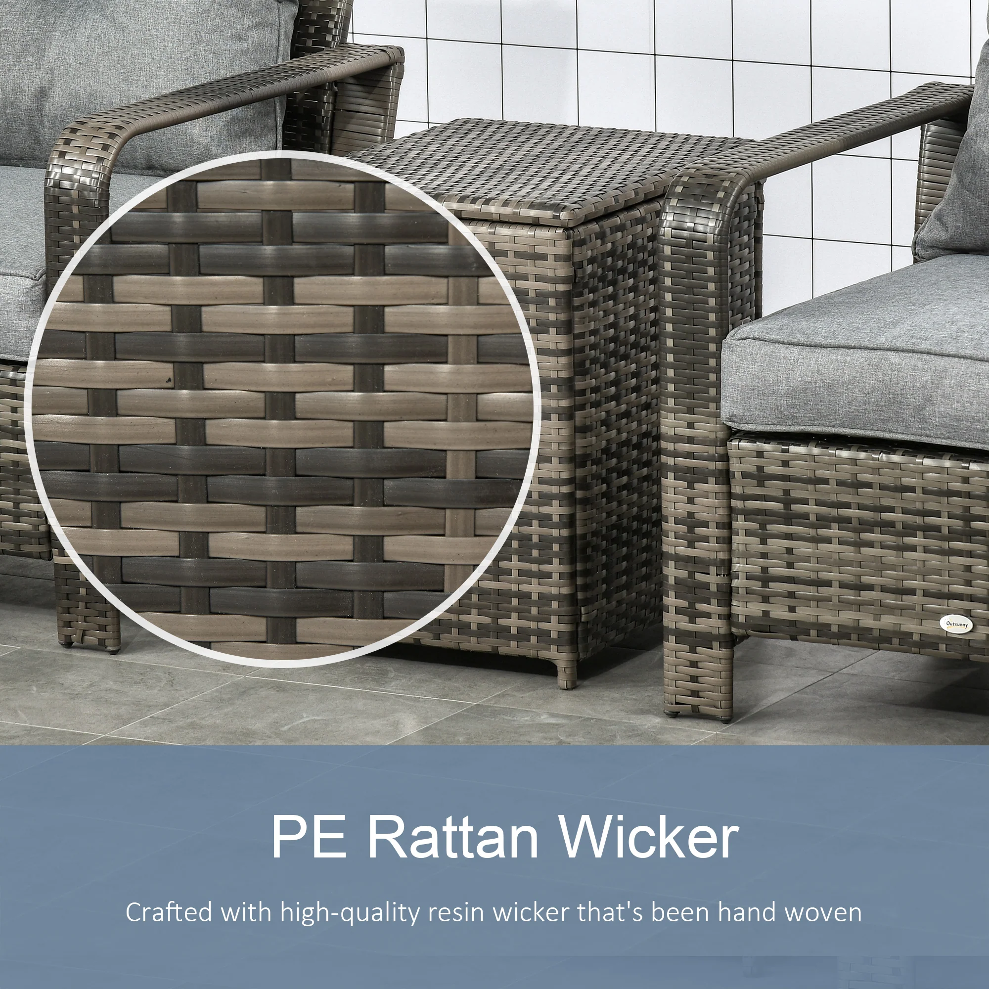 3-Piece PE Wicker Patio Set with Storage Table & Chairs, Gray - Image 9