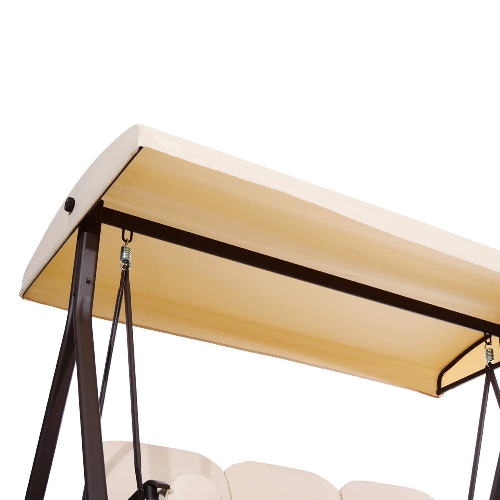 3-Seat Patio Swing Chair with Adjustable Canopy, Removable Cushion & Pillows, Beige - Image 10