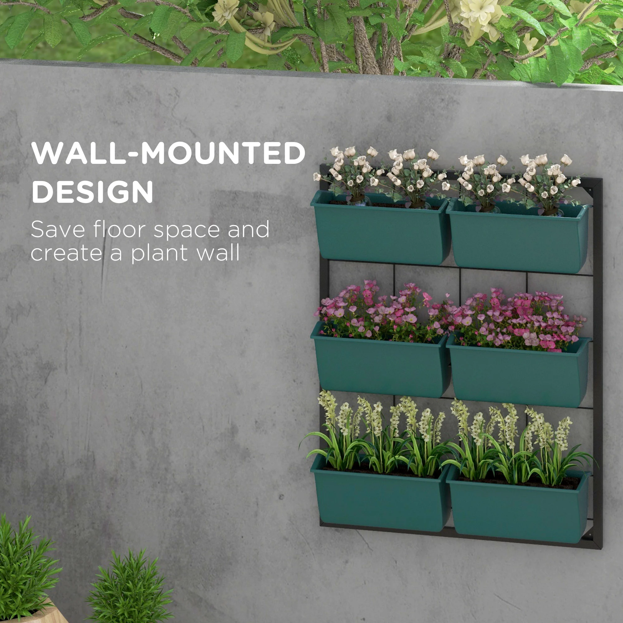 3-Tier Wall Planter with 6 Pots for Indoor and Outdoor Use, Hanging Plant Holder, Self Draining Wall Mounted Planter for Vegetables, Flowers, Herbs, Green - Image 6