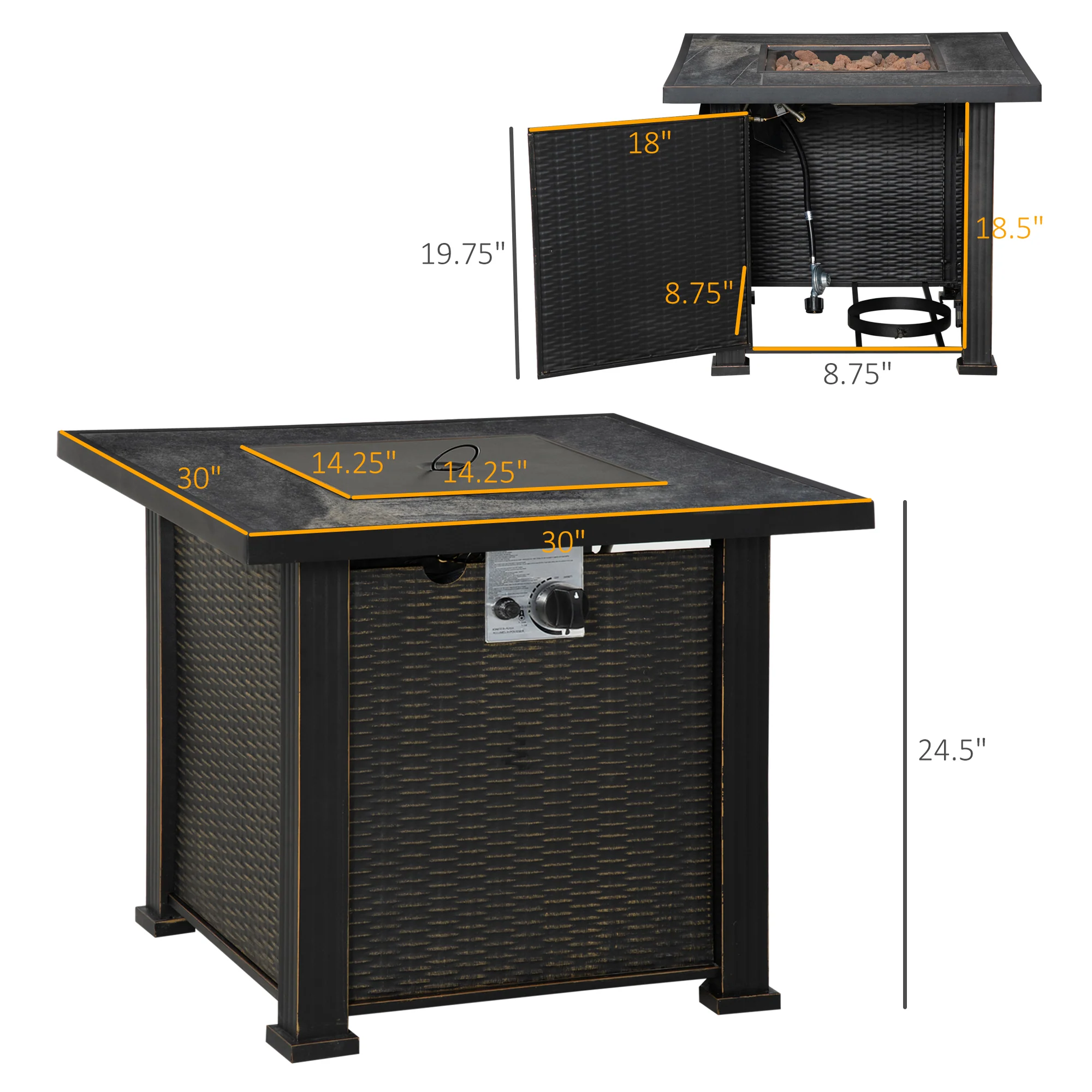 30in Square Gas Fire Pit Table with Auto-Ignition, 50,000 BTU, Ceramic Tabletop & CSA Certification - Image 5