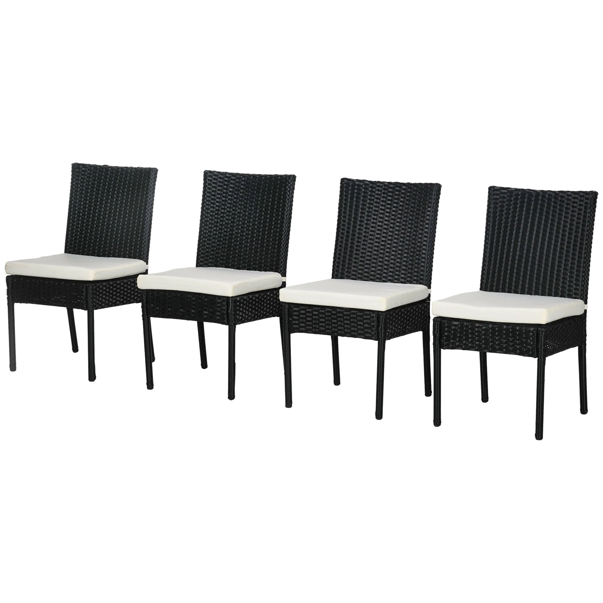 4 Outdoor Wicker Dining Chairs with Cushions & Backrests for Patio, Garden, Cream White - Image 2