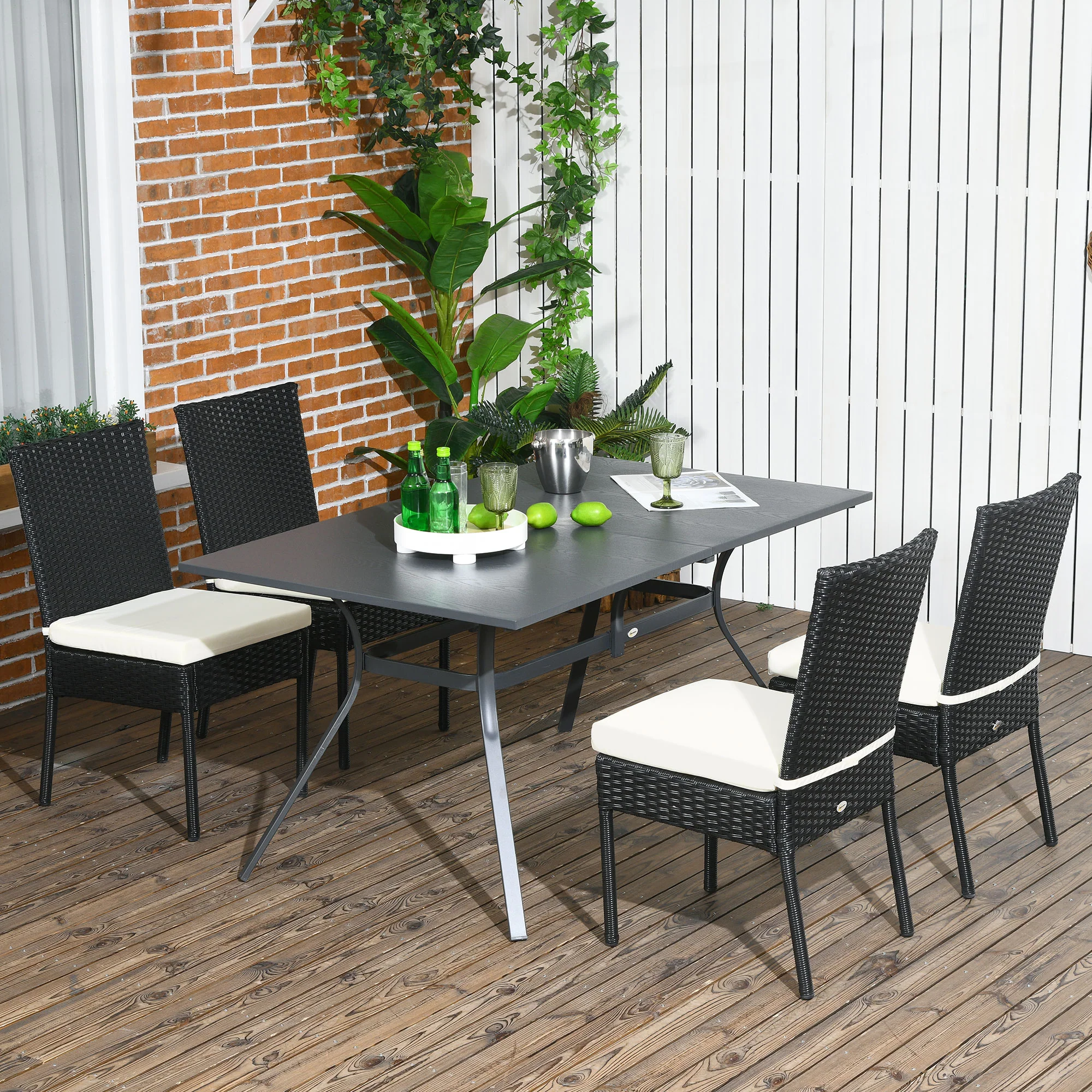 4 Outdoor Wicker Dining Chairs with Cushions & Backrests for Patio, Garden, Cream White - Image 3