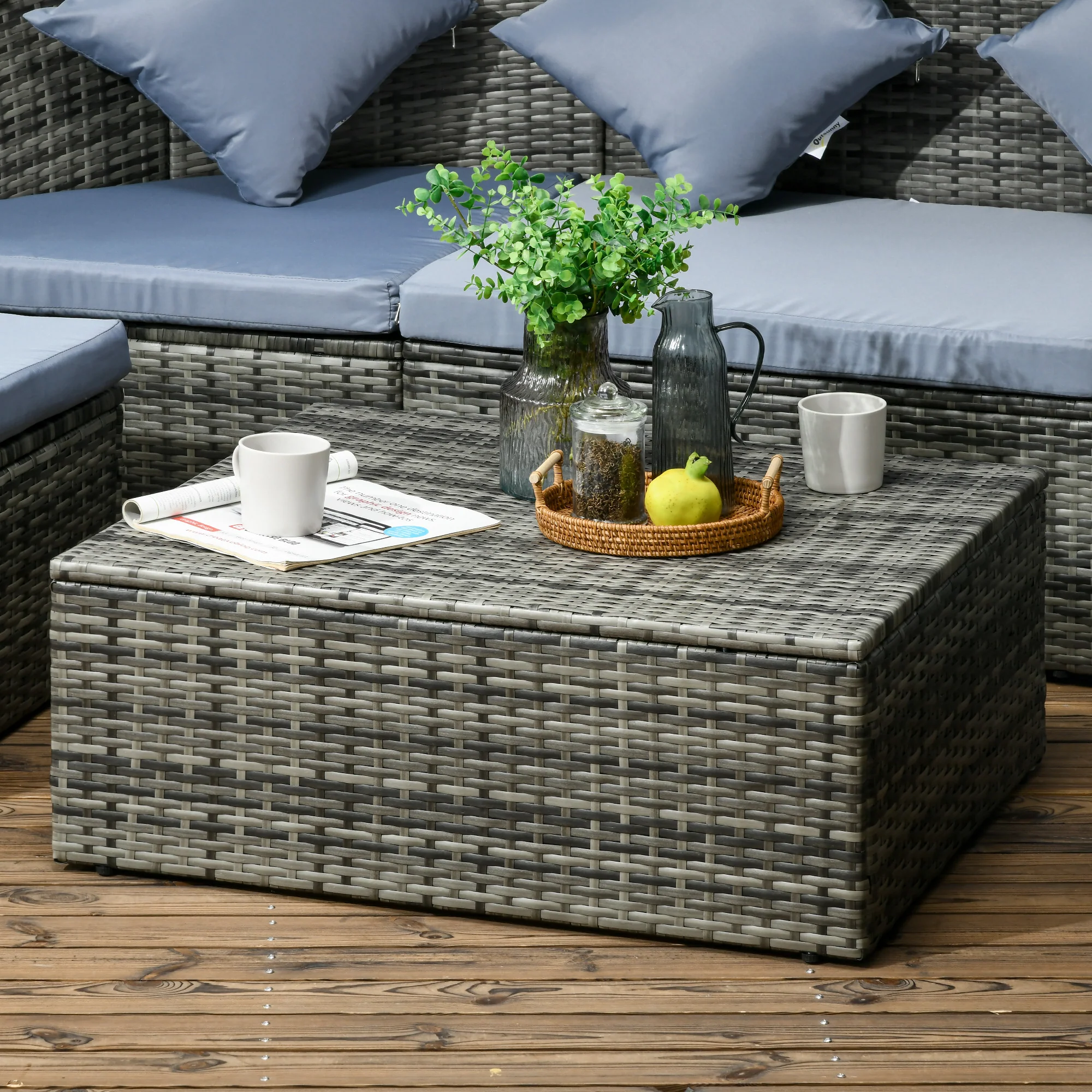 4-Piece Round Patio Daybed, Sectional Sofa with Canopy, Footrest, Table, Light Gray - Image 9