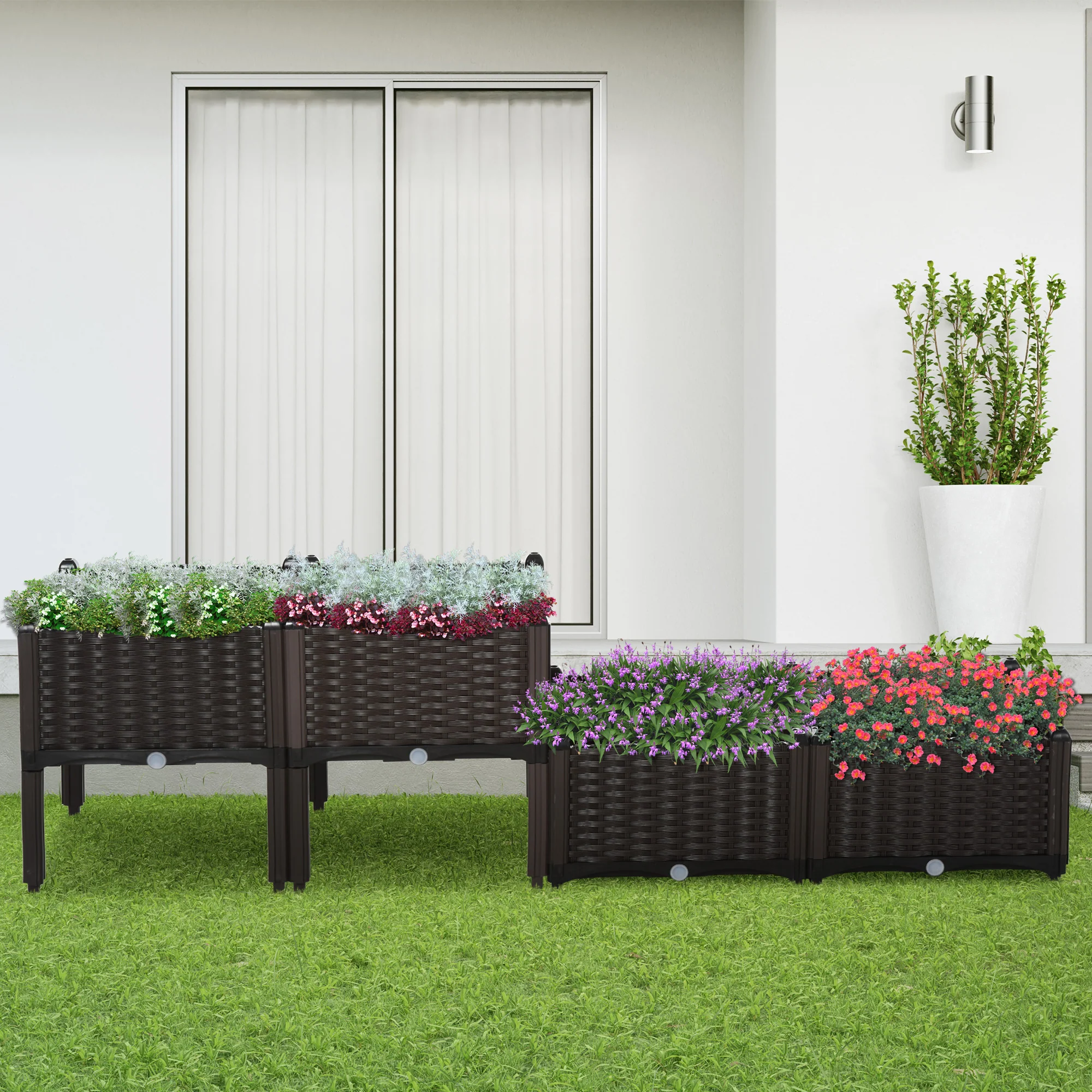 4 Piece Raised Garden Bed with Legs, Self-Watering Planter Box Raised Bed to Grow Flowers, Herbs & Vegetables, Brown - Image 4