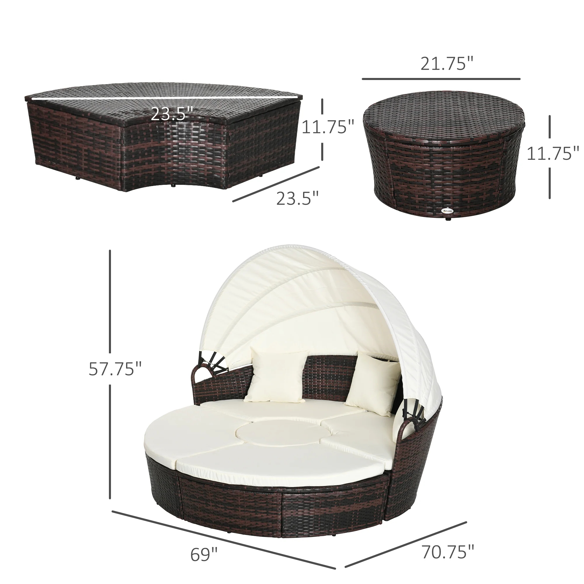 4-Piece Round Convertible Patio Couch with Adjustable Canopy, 2 Chairs, Table, Cream White - Image 5