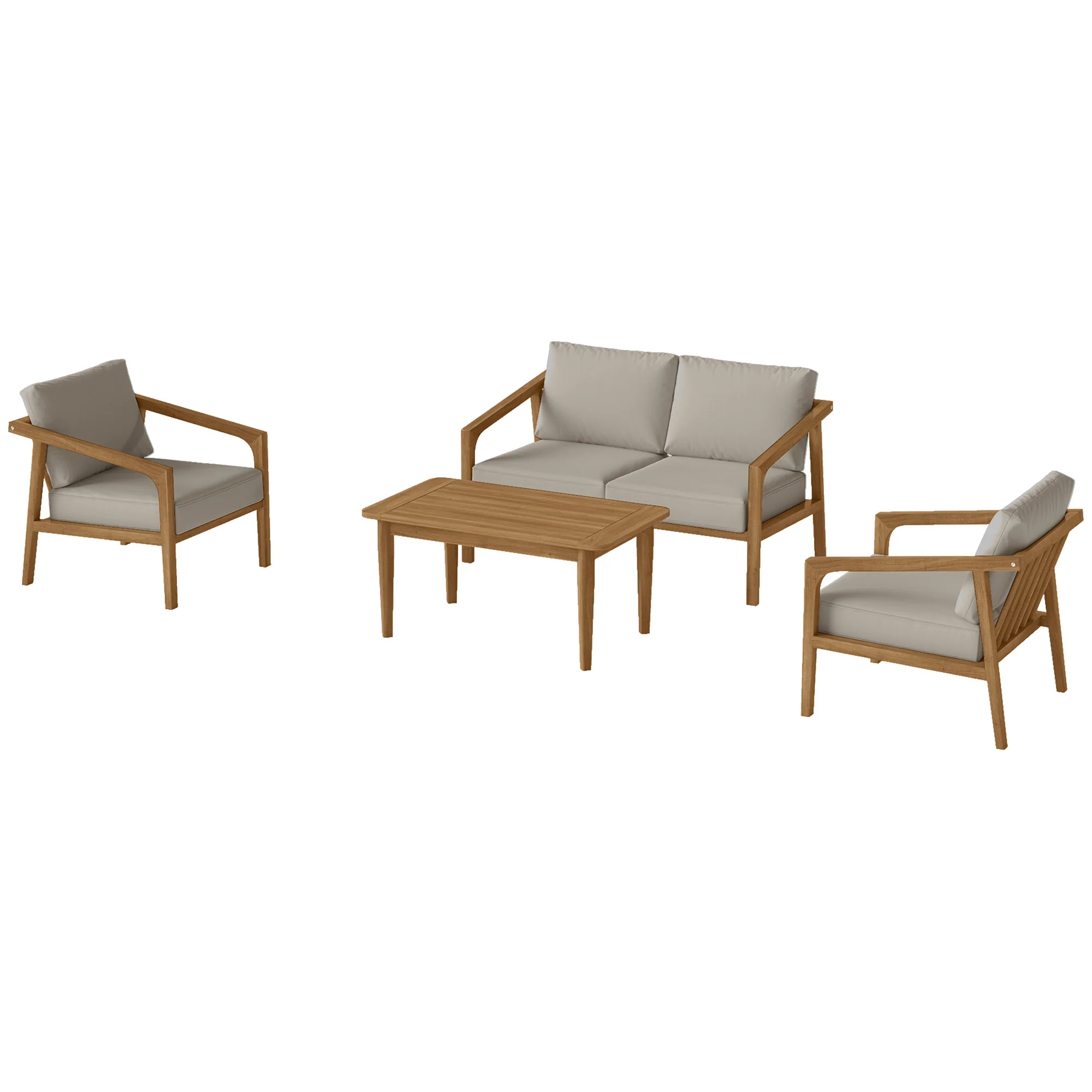 4 Pieces Acacia Wood Patio Furniture Set, Outdoor Sofa Set with Thickened Cushions, Teak - Image 2