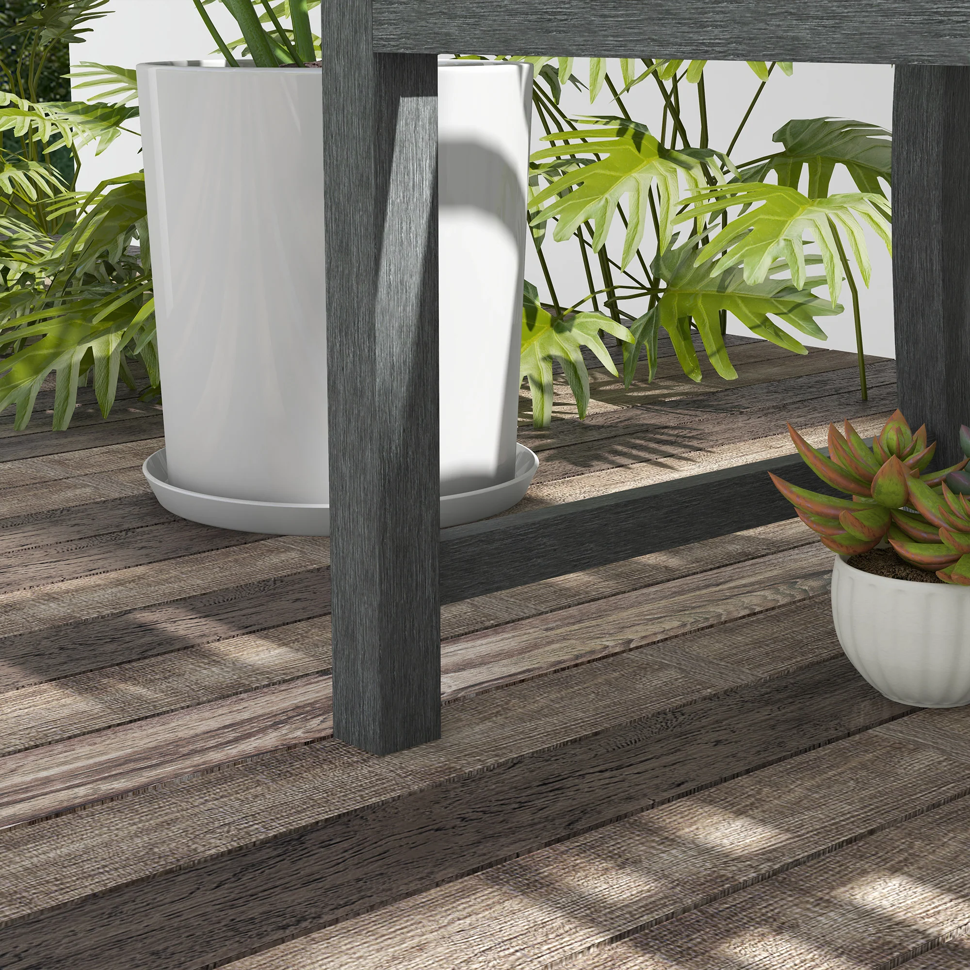 46" Outdoor Metal Bench with Wood-Look Slatted Frame, Gray - Image 11
