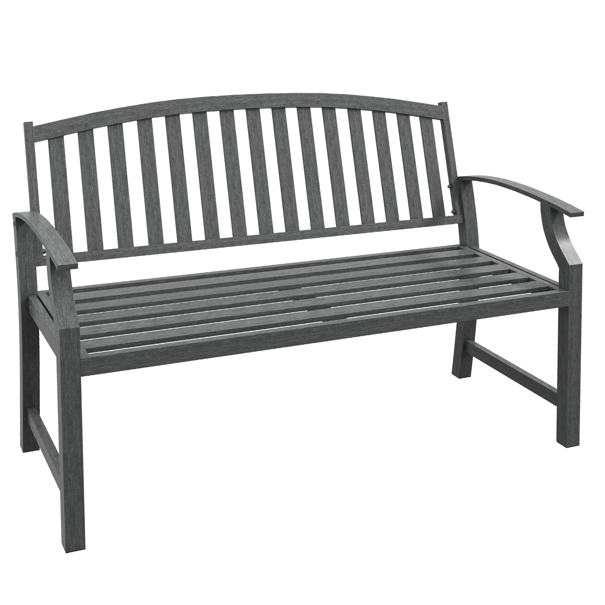 46" Outdoor Metal Bench with Wood-Look Slatted Frame, Gray - Image 12