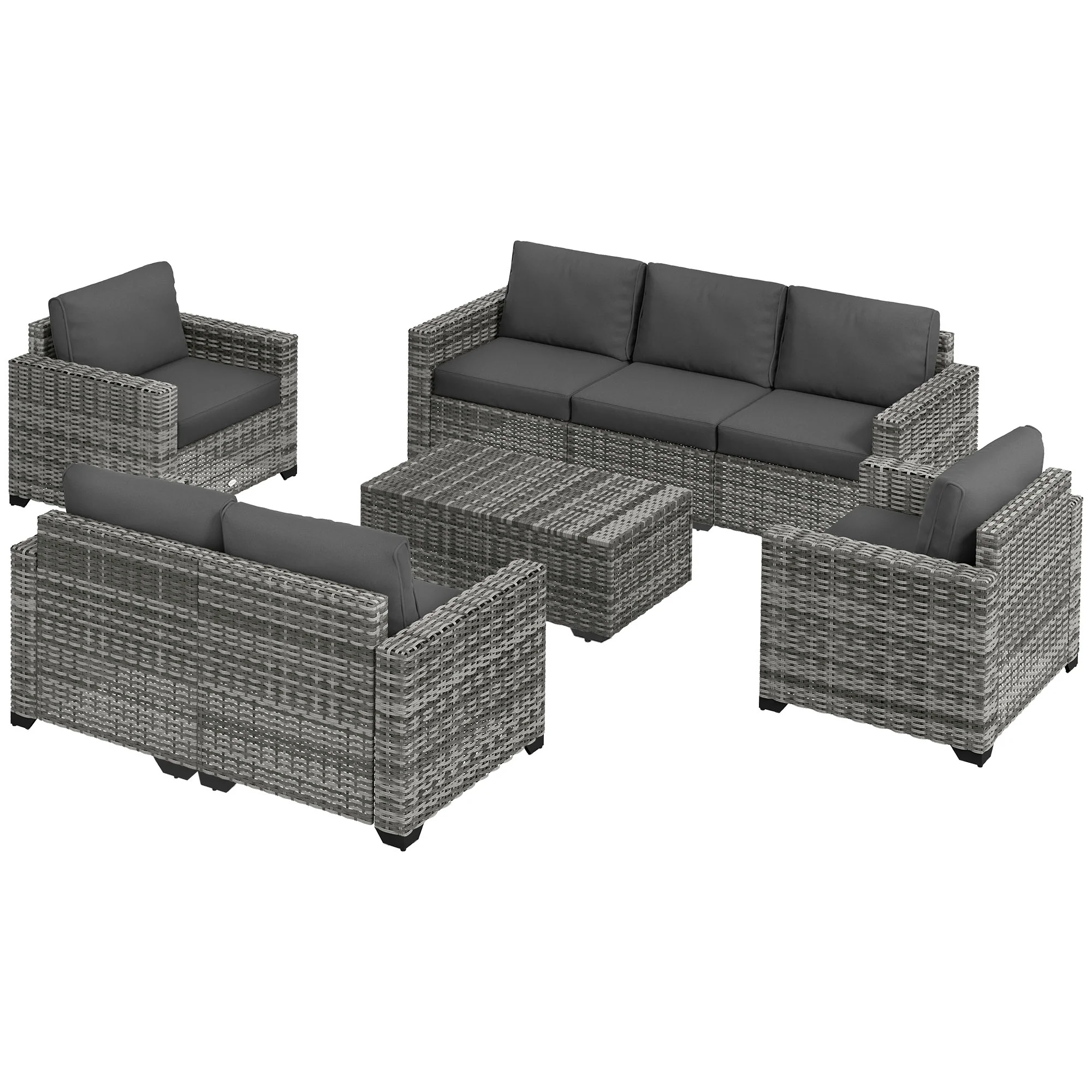 5 Piece Patio Furniture Set with Sofa, Loveseat, Storage Table, Cushions, Dark Gray - Image 2