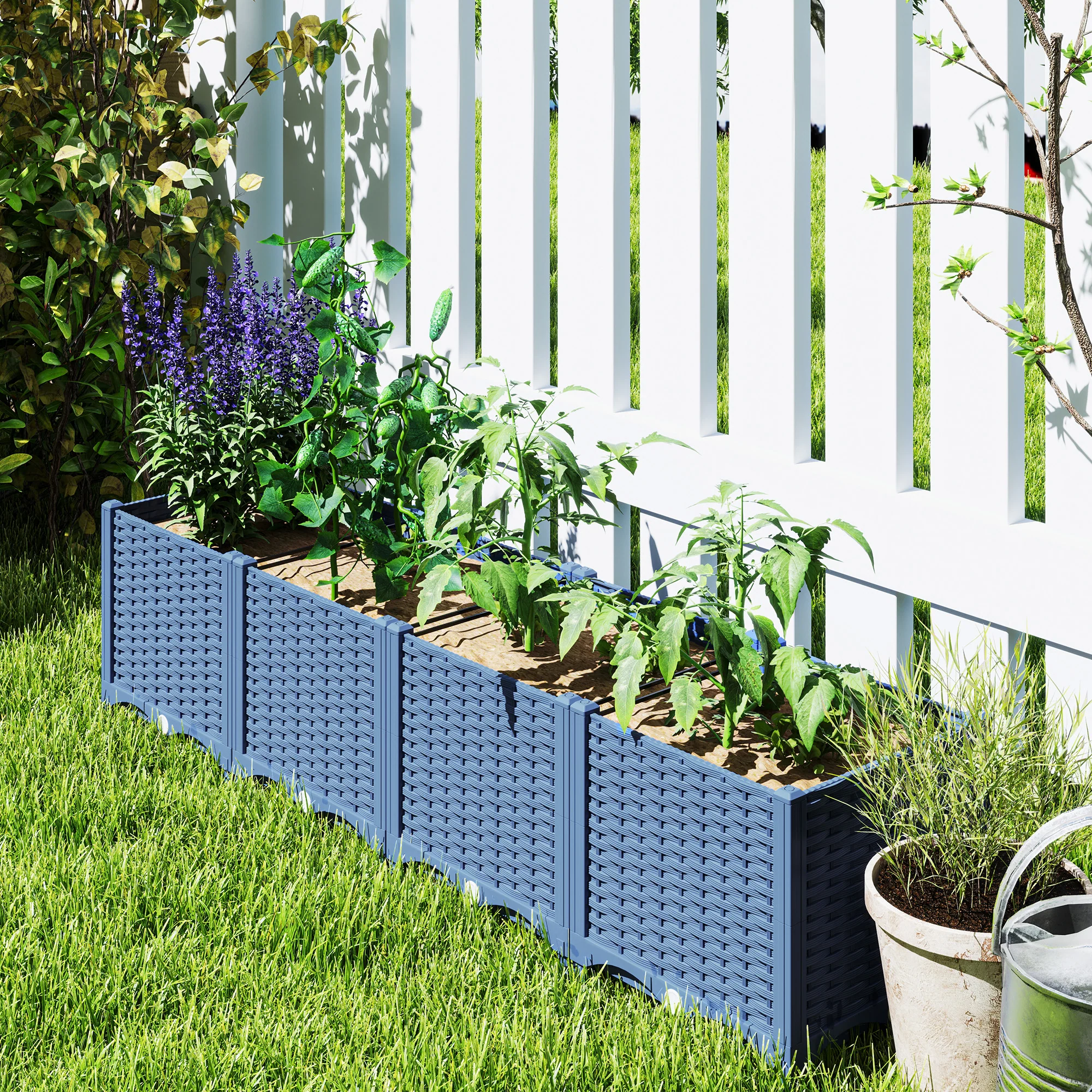 5 x 1 x 1 ft Raised Garden Bed, Indoor Outdoor Plastic Planter Box with Drainage Holes for Vegetables, Herbs, Flowers & Succulents, Blue - Image 11