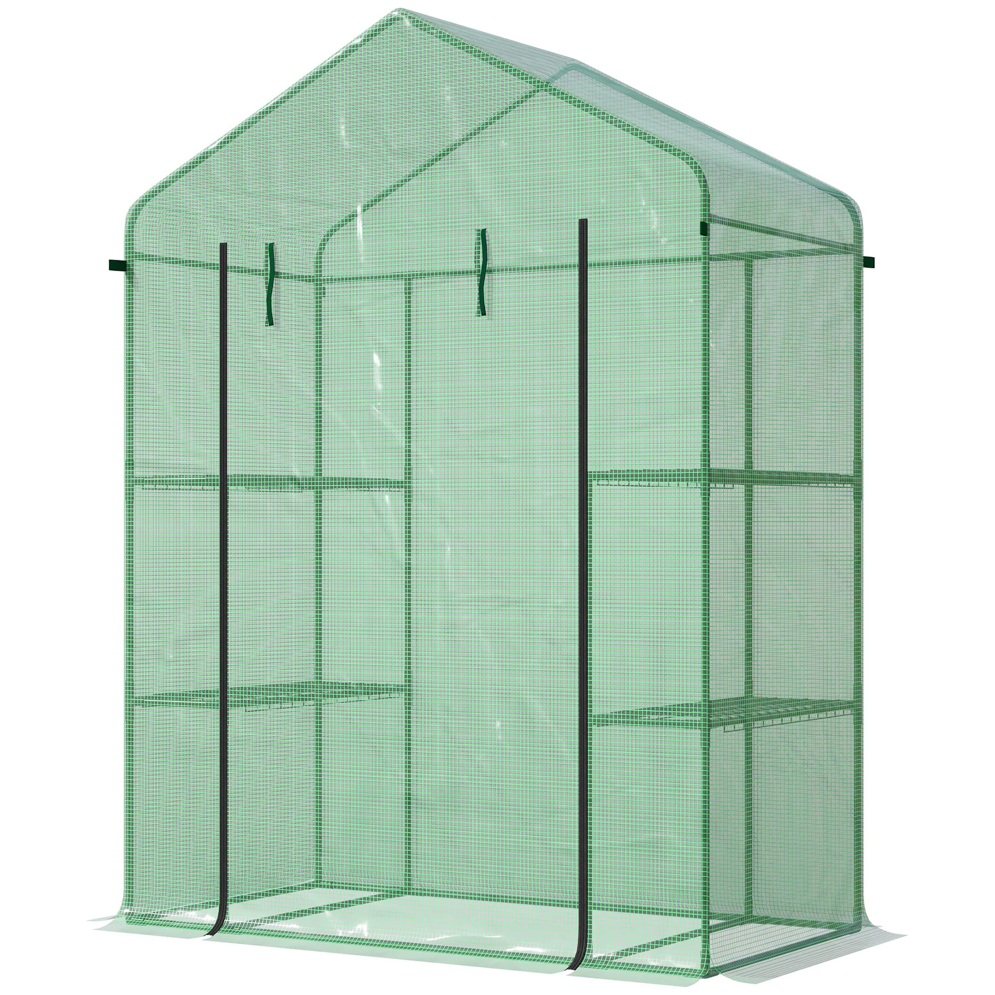 5' x 2.5' x 6.5' Mini Walk-in Greenhouse Kit, Portable Green House with 3 Tier Shelves, Green - Image 2
