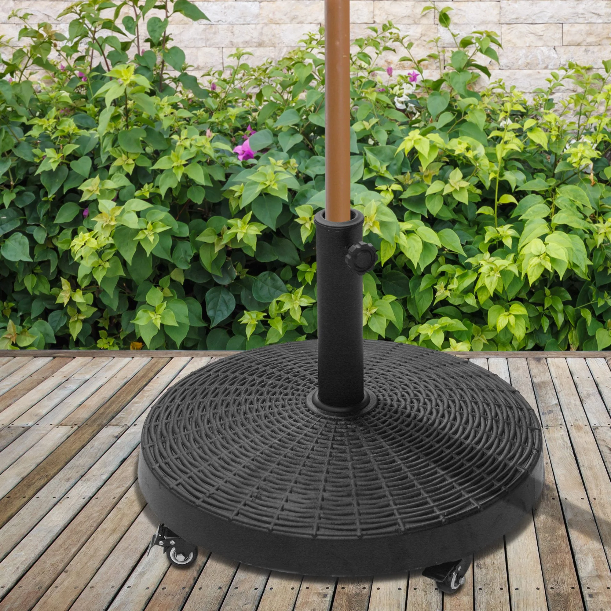 50 lbs. Umbrella Base, 20.5", Round Heavy Duty Umbrella Stand with Wheels for 1.5" or 2" Umbrella Poles, Patio Market Stand for Outdoor, Lawn, Deck, Poolside, Black - Image 3