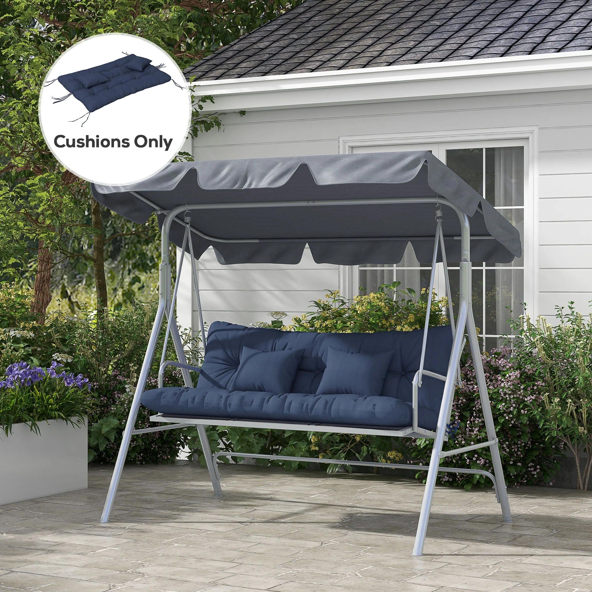 59" Tufted Bench Cushions, Seat Pad, Back Pillows, Outdoor Furniture, Navy Blue - Image 3