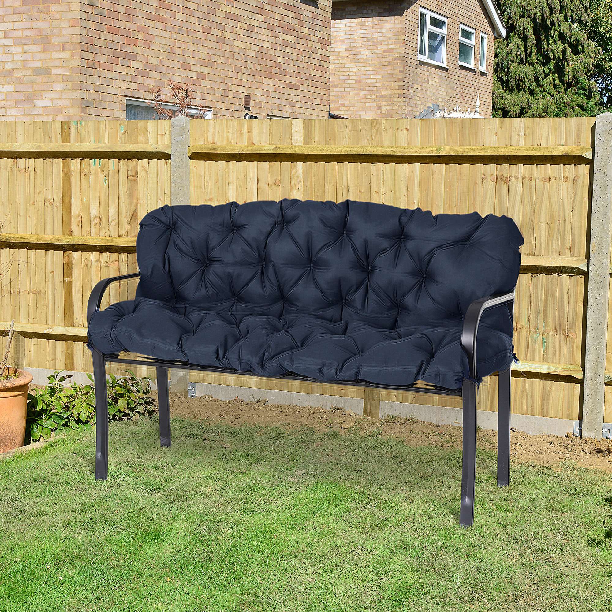 59"x38" Tufted Bench Cushion for Outdoor 3-Seater Furniture, Dark Blue - Image 4