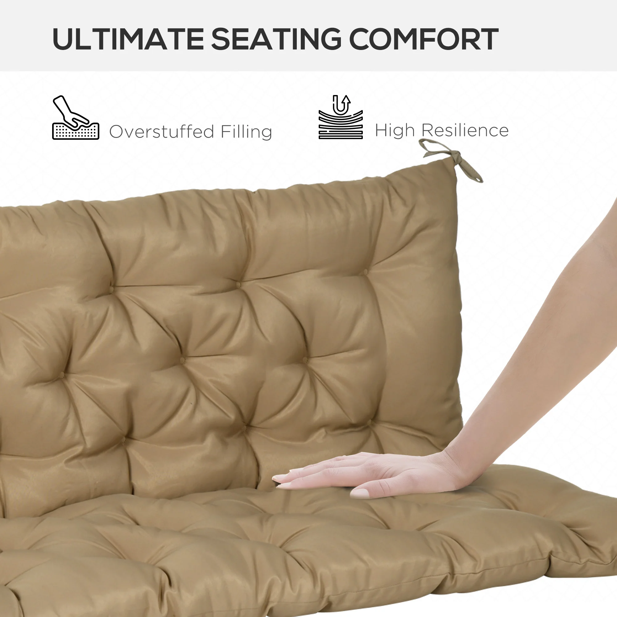 59"x38" Tufted Bench Cushion for Outdoor 3-Seater Furniture, Khaki - Image 6