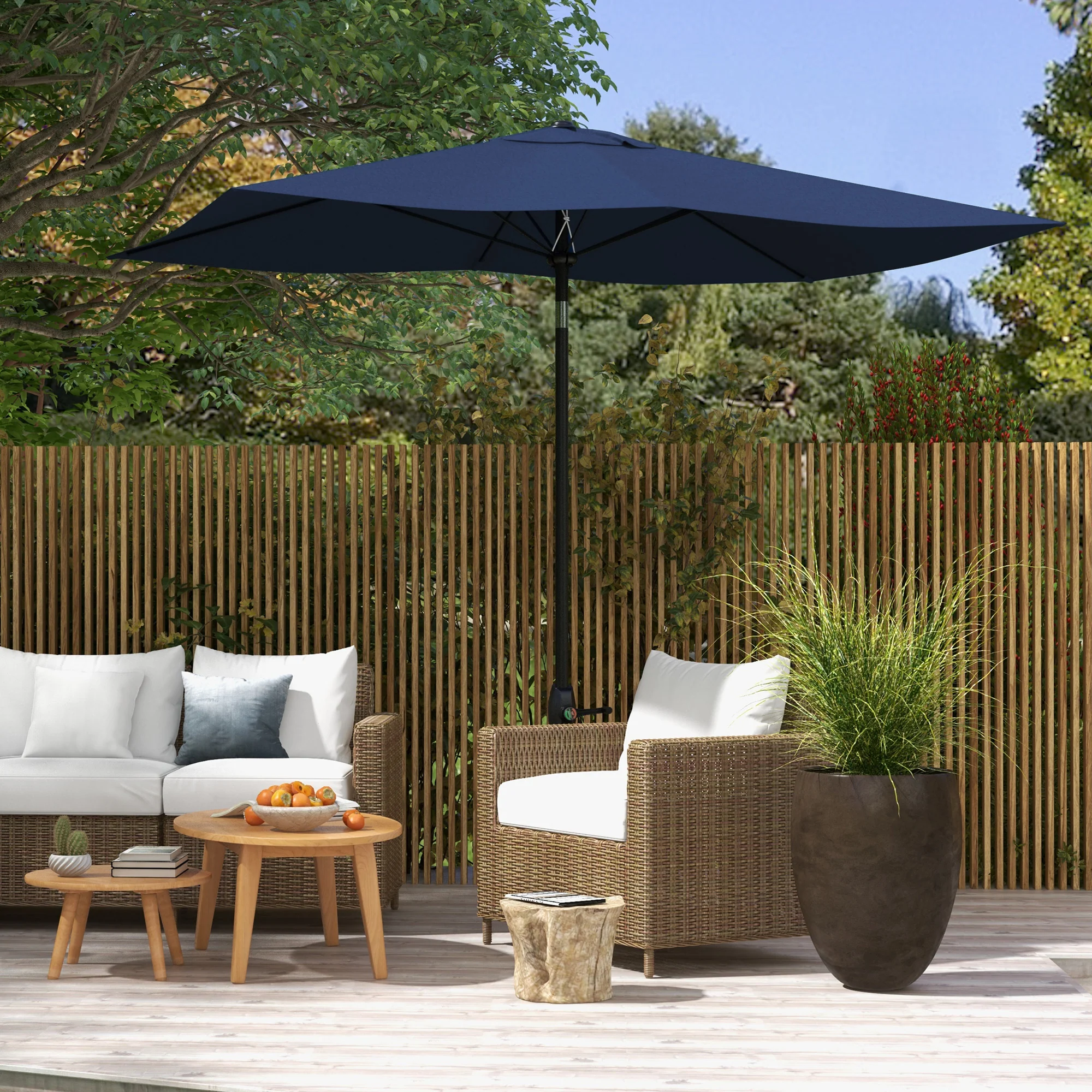 6.5' x 10' Rectangular Patio Umbrella with Crank & Push-Button Tilt, Blue - Image 4