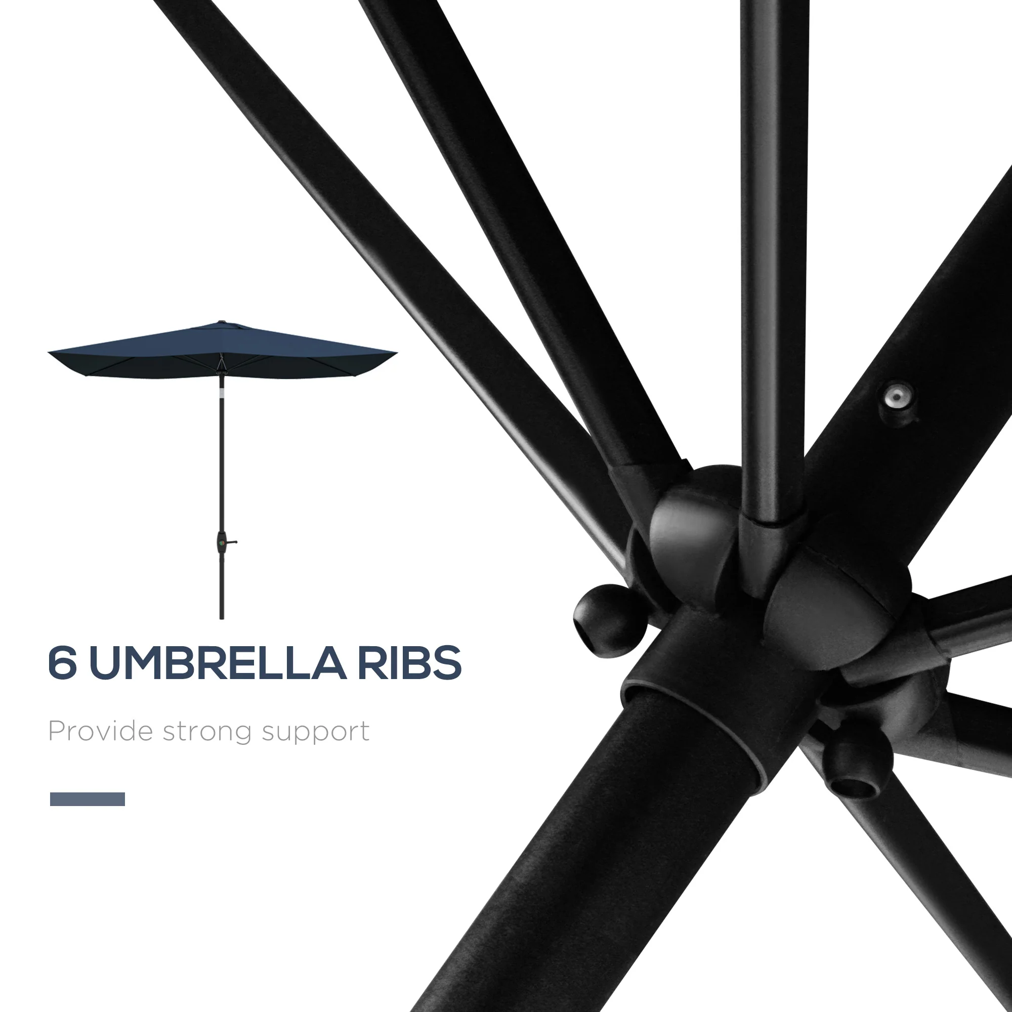 6.5' x 10' Rectangular Patio Umbrella with Crank & Push-Button Tilt, Blue - Image 8