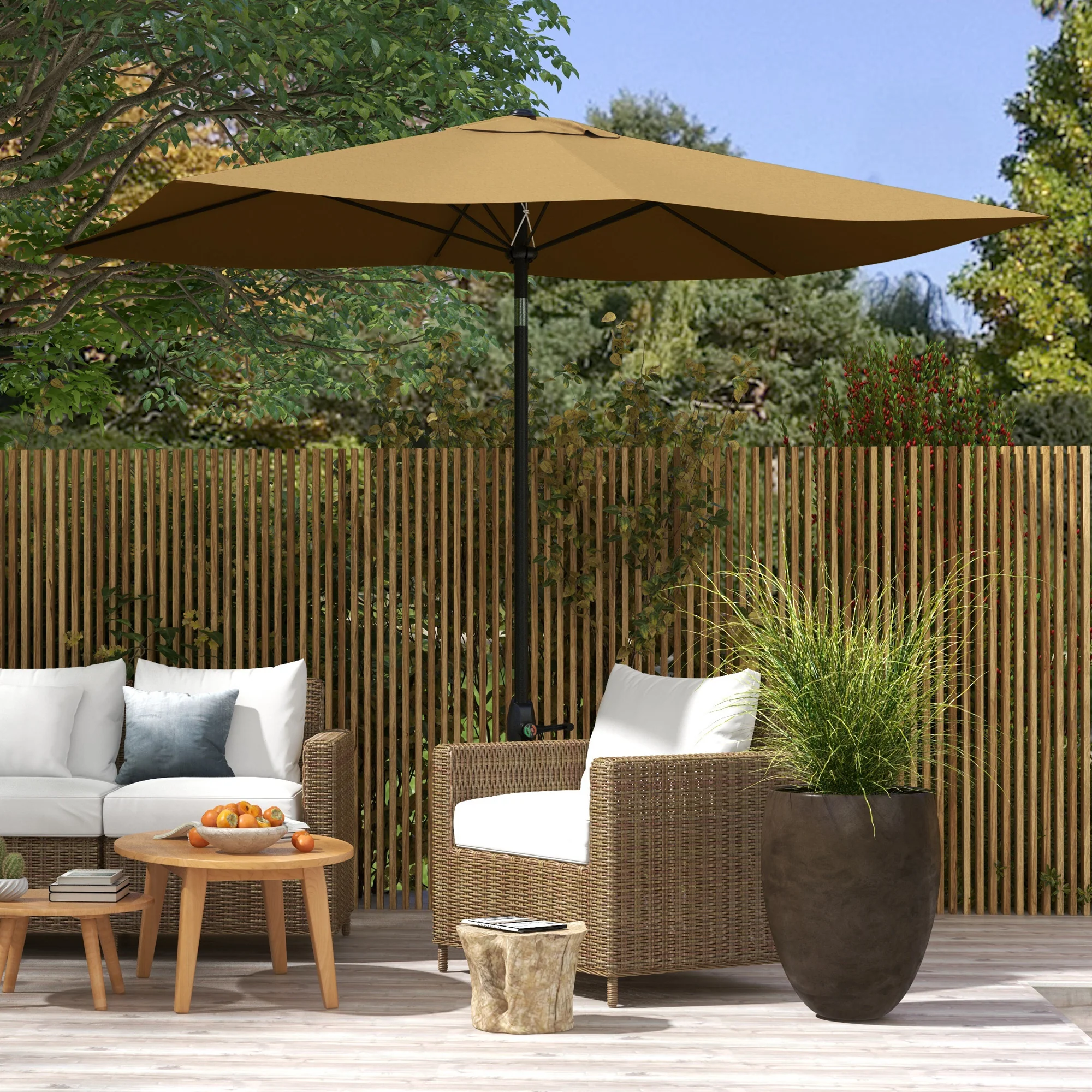6.5' x 10' Rectangular Patio Umbrella with Crank & Push Button Tilt, Coffee - Image 4