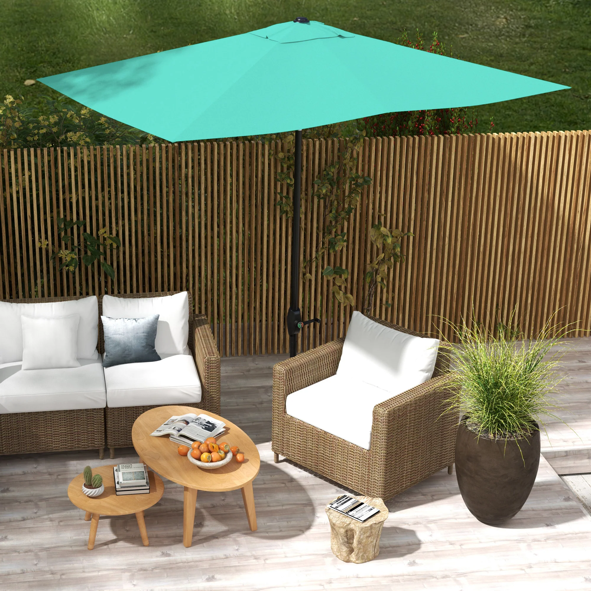6.5' x 10' Rectangular Patio Umbrella with Crank & Push Button Tilt, Teal - Image 10