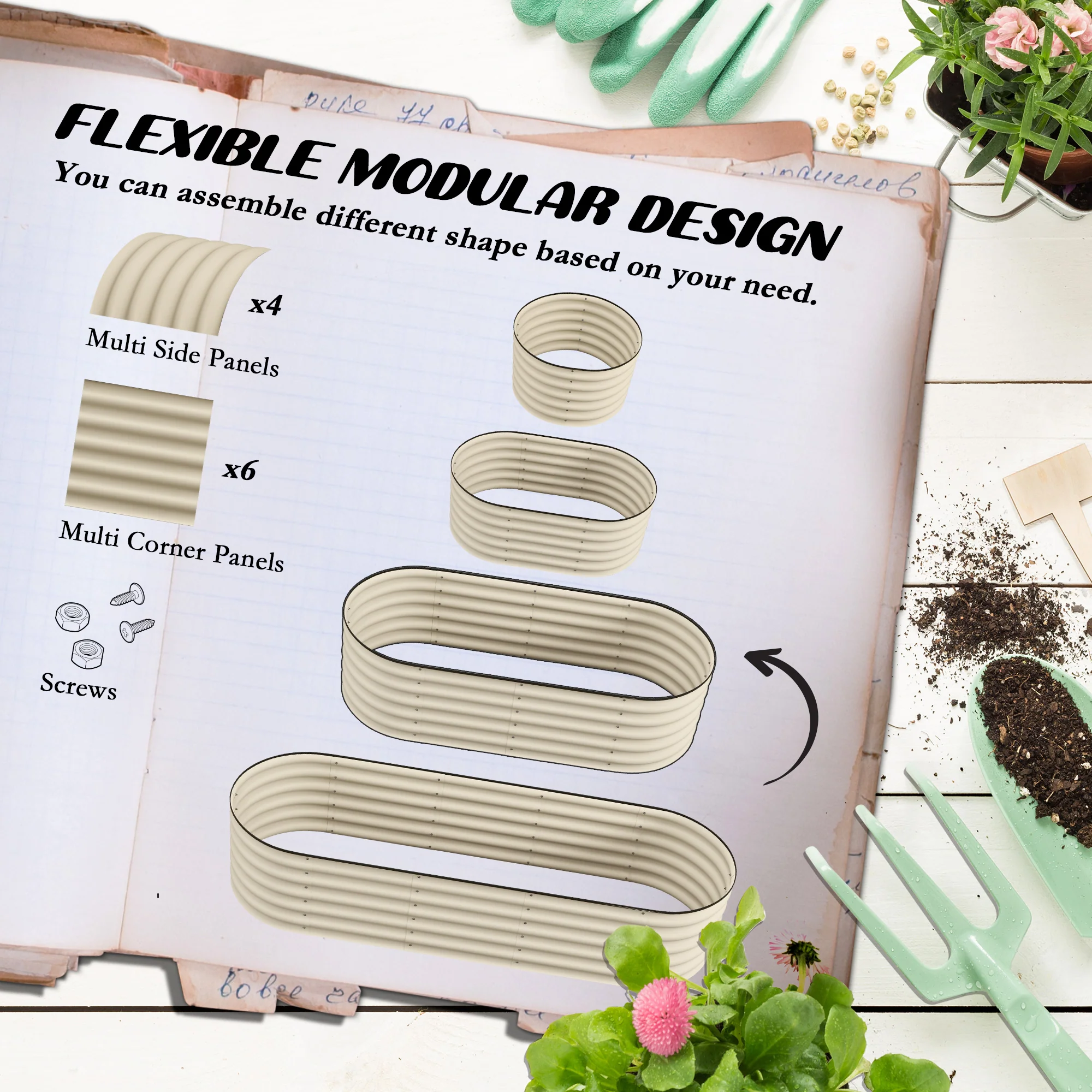 6.5' x 2' x 1.4' Galvanized Raised Garden Bed Kit, Outdoor Metal Elevated Planter Box with Safety Edging, Easy DIY Stock Tank for Growing Flowers, Herbs & Vegetables, Cream - Image 6