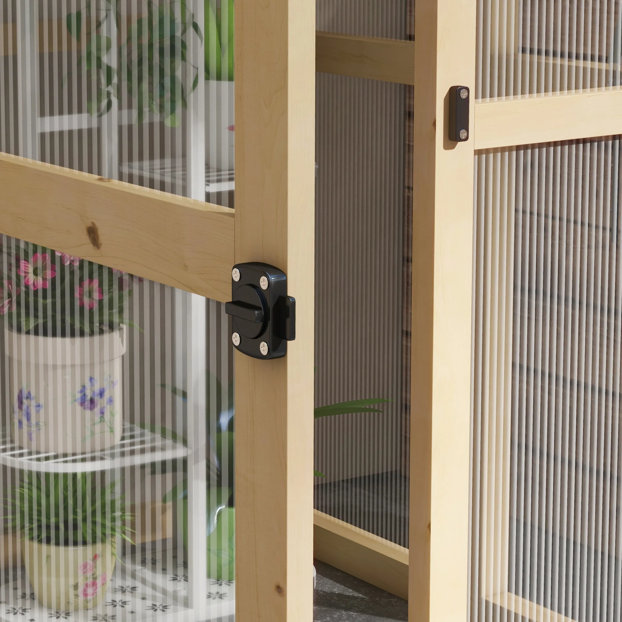 6.5' x 4' x 6.7' Outdoor Greenhouse with Wood Frame, Automatic Temperature Window and Lockable Door - Image 11
