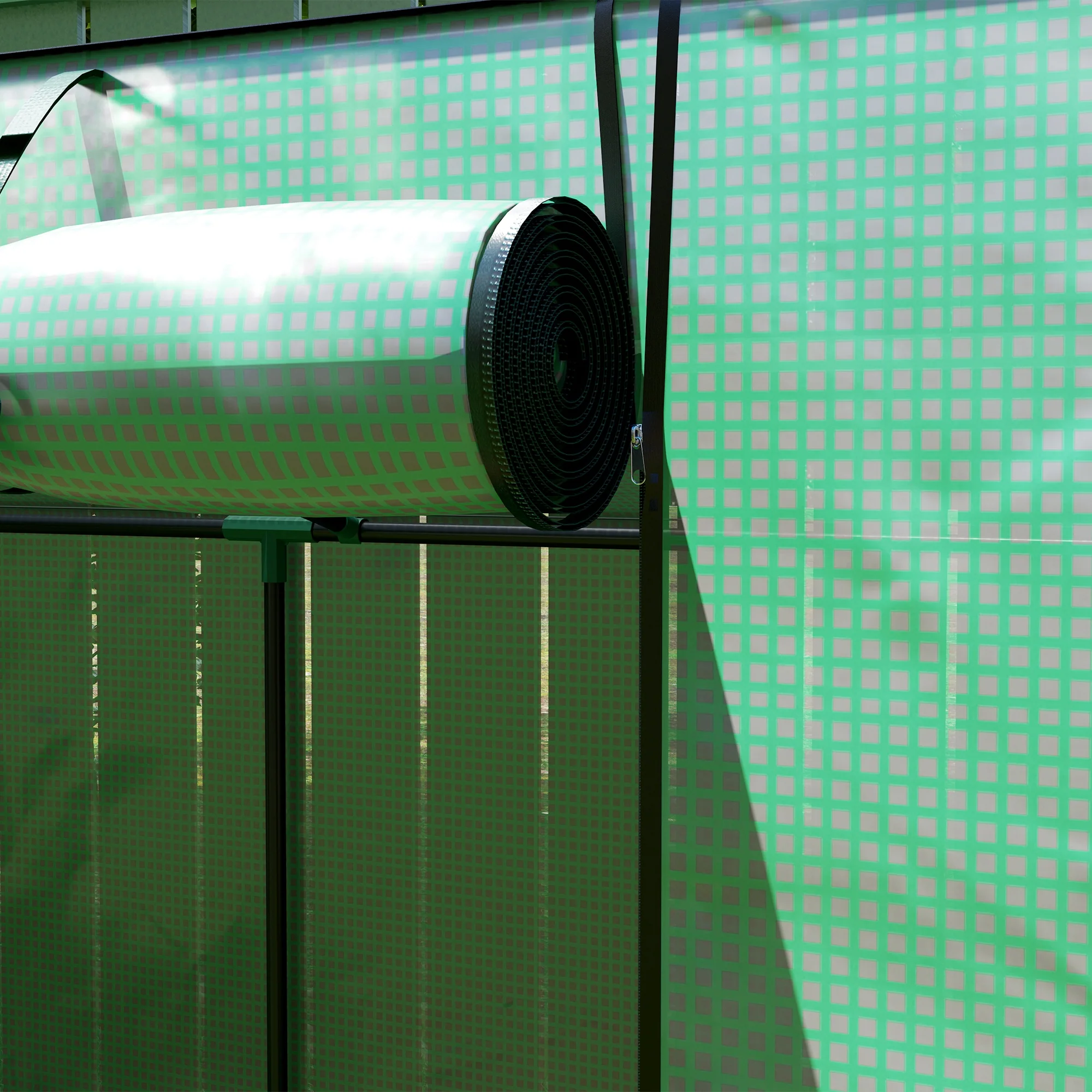 6.6' x 2.5' x 5.6' Lean-to Small Greenhouse with Roll-up Door and Mesh Windows, Green - Image 11
