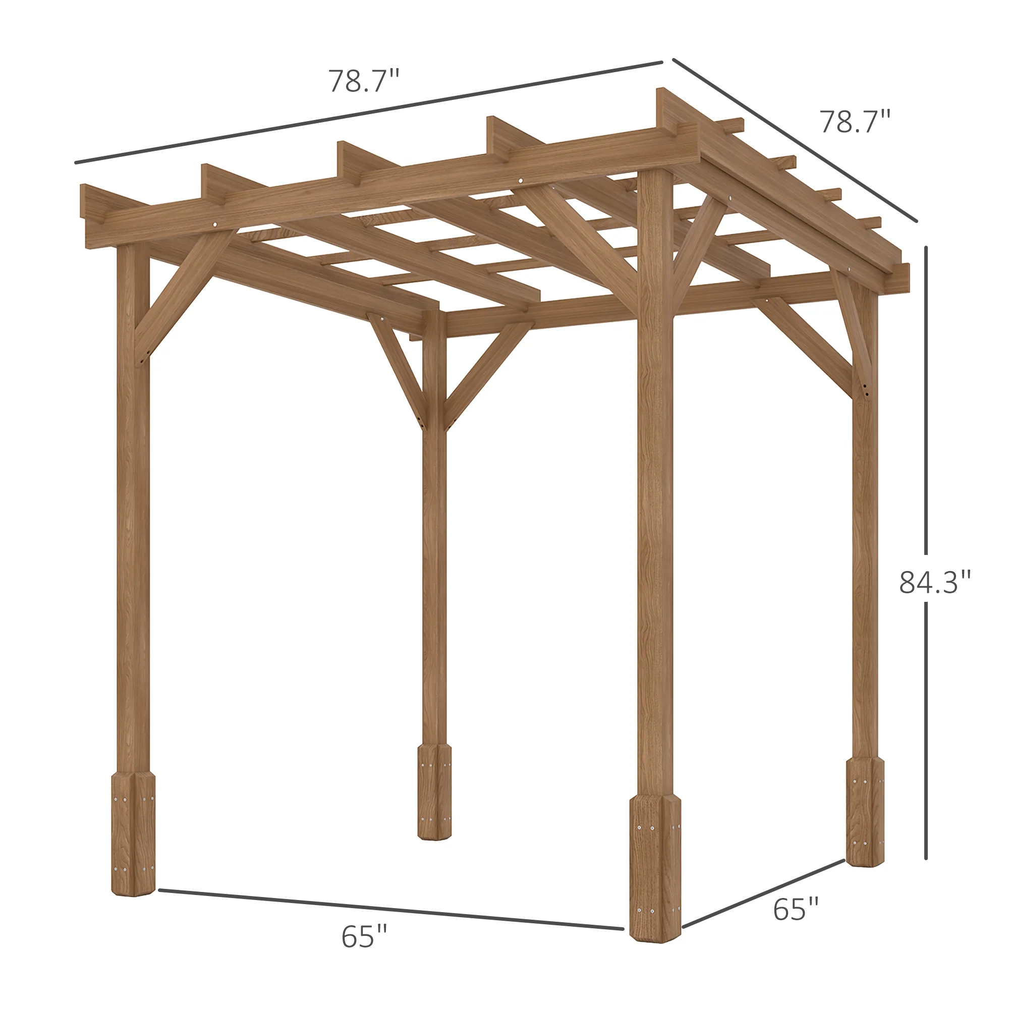 6.6' x 6.6' Wood Pergola Trellis with Stable Frame for Climbing Plants, Dark Brown - Image 5