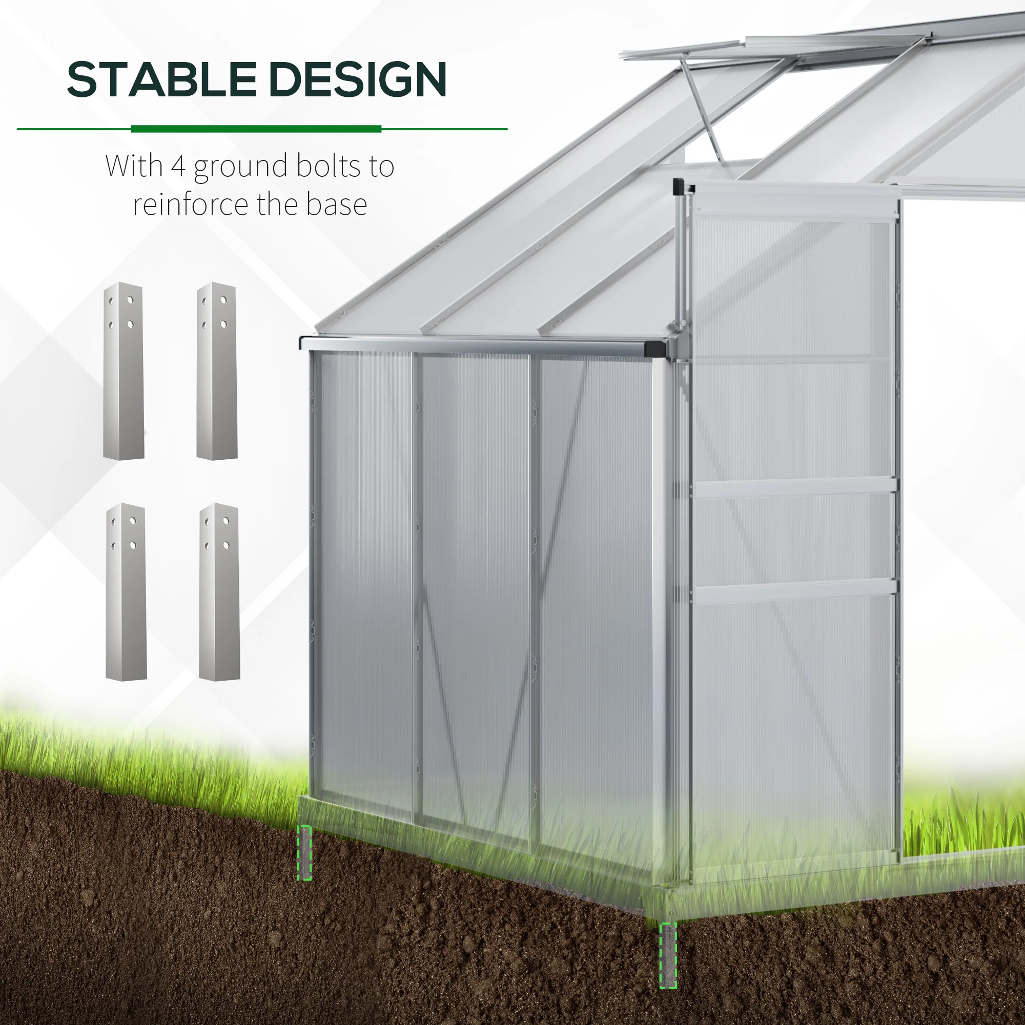 6' x 4' Aluminum Lean-to Greenhouse with Roof Vent, Rain Gutter and Sliding Door, Clear - Image 8