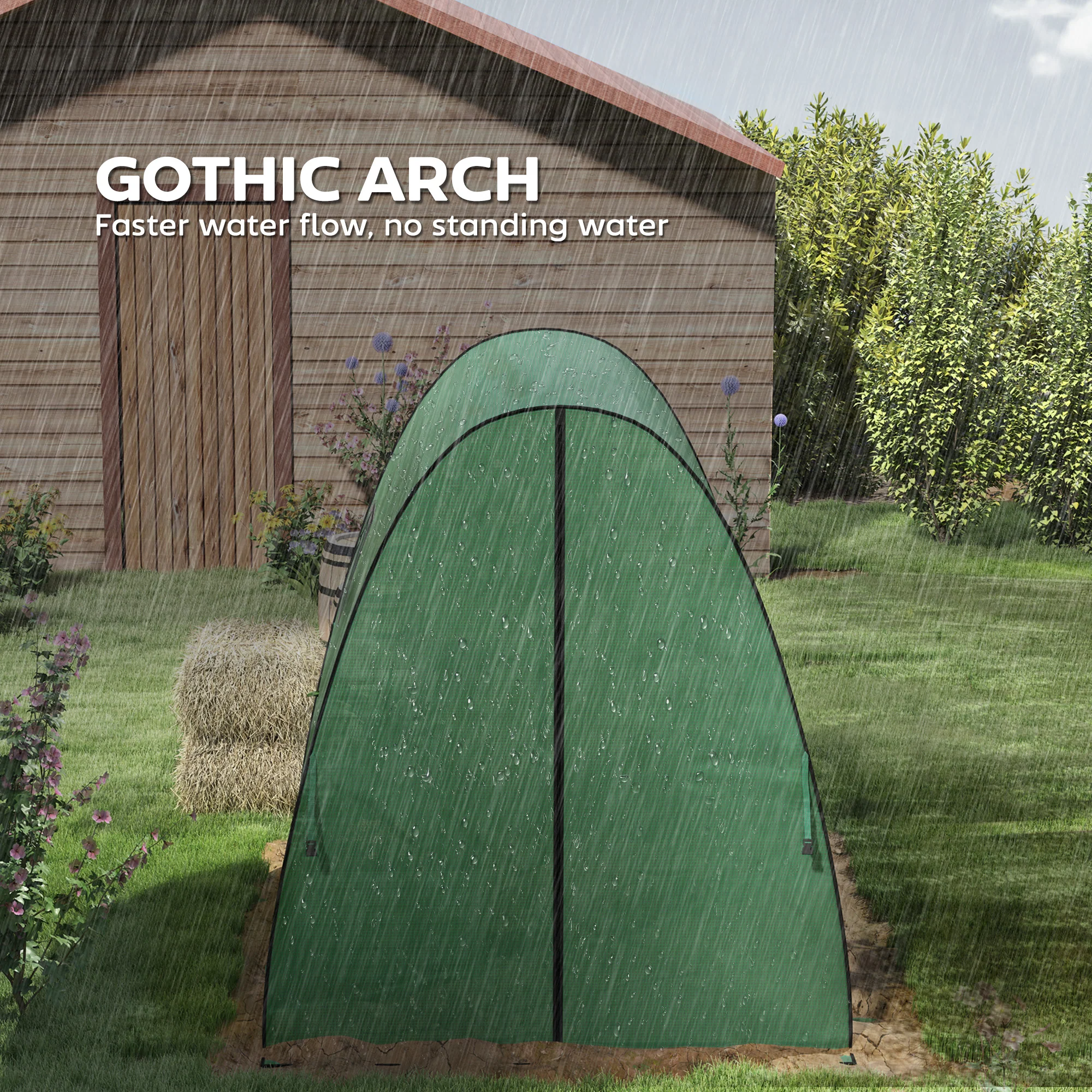 6' x 6' x 6.6' Hoop House Greenhouse with Sandbags and Cover, Tunnel Green House with 2 Doors, Green - Image 6