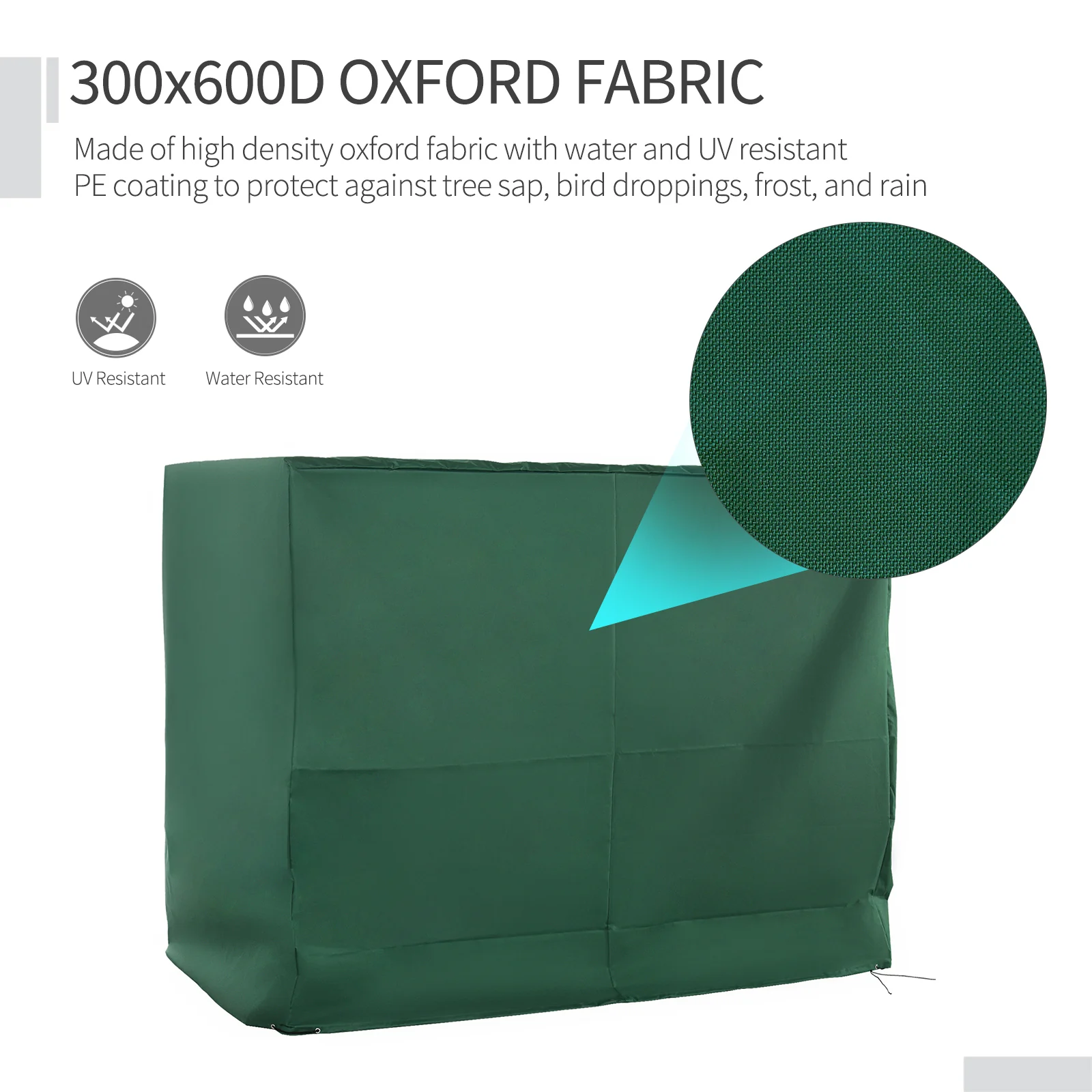 3-Seater Patio Swing Cover - Waterproof UV-Resistant 600D Oxford Fabric, Dark Green - Image 7