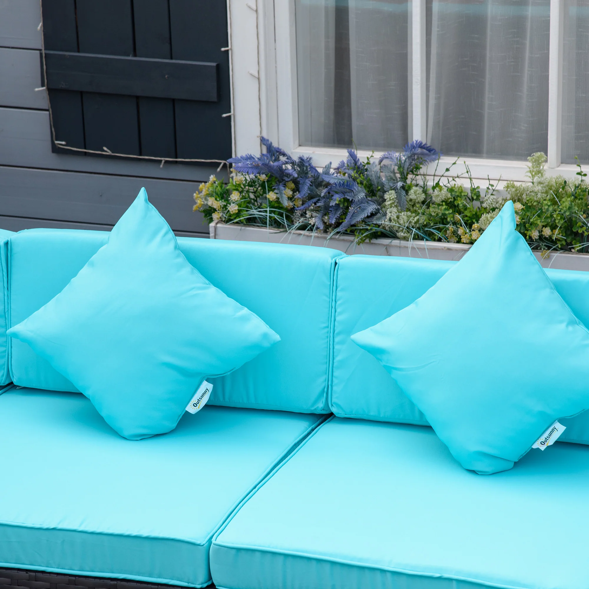 7-Piece All-Weather PE Rattan Sectional Sofa with Glass Coffee Table & Cushions, Turquoise - Image 10